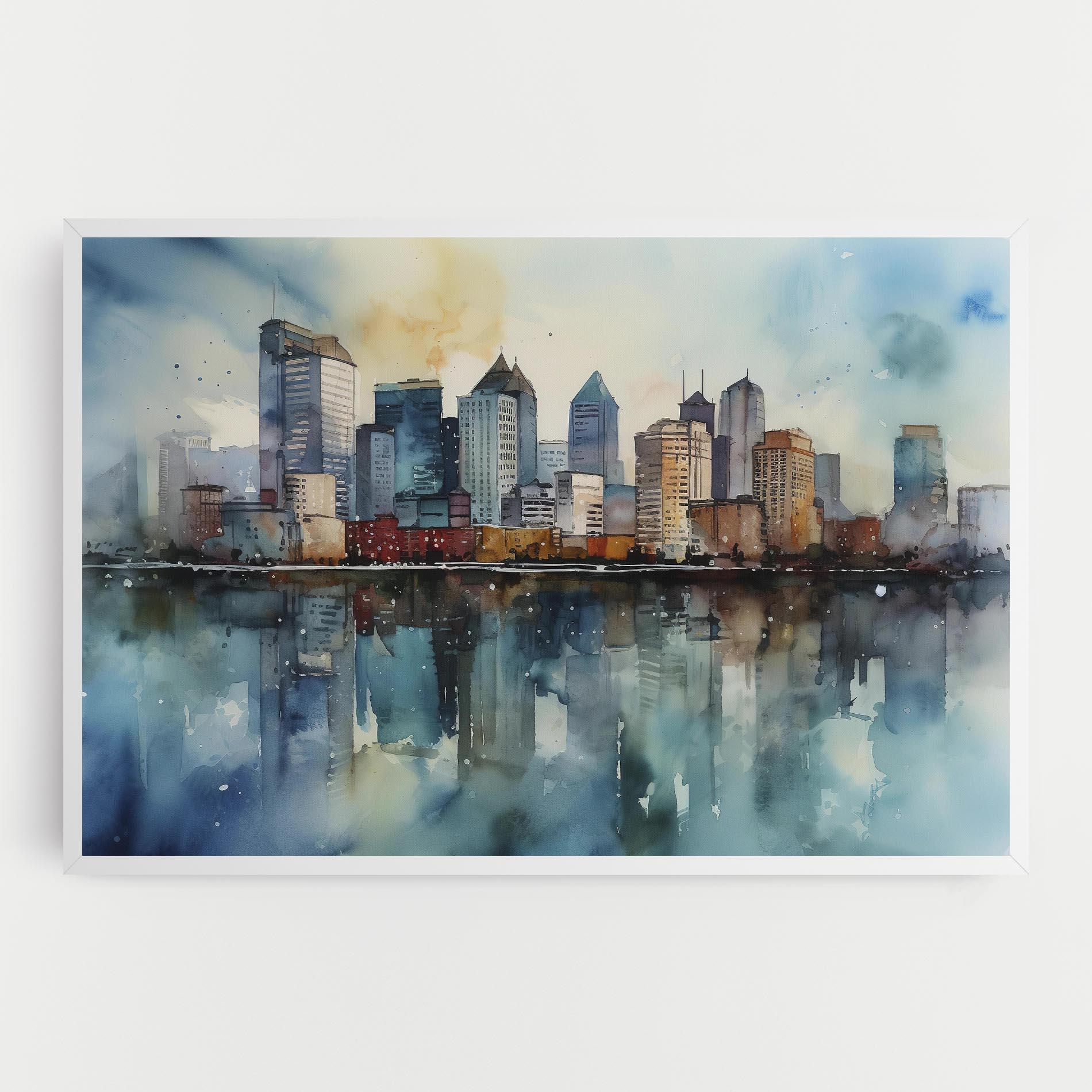 Leinwandbild Watercolor City Skyline mockup 0