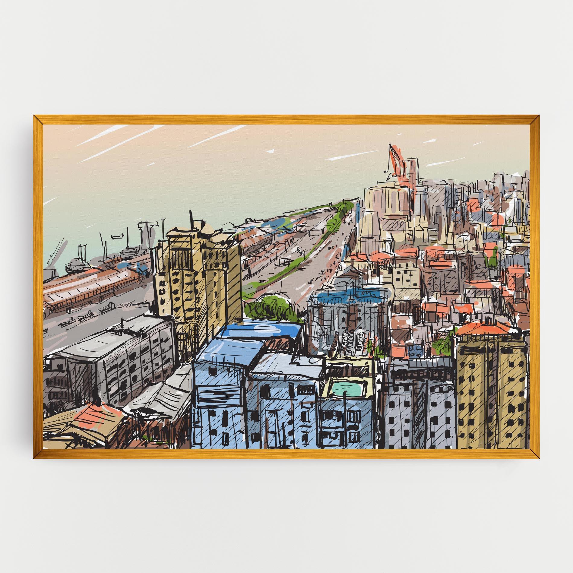Leinwandbild Colorful City Drawing mockup 0