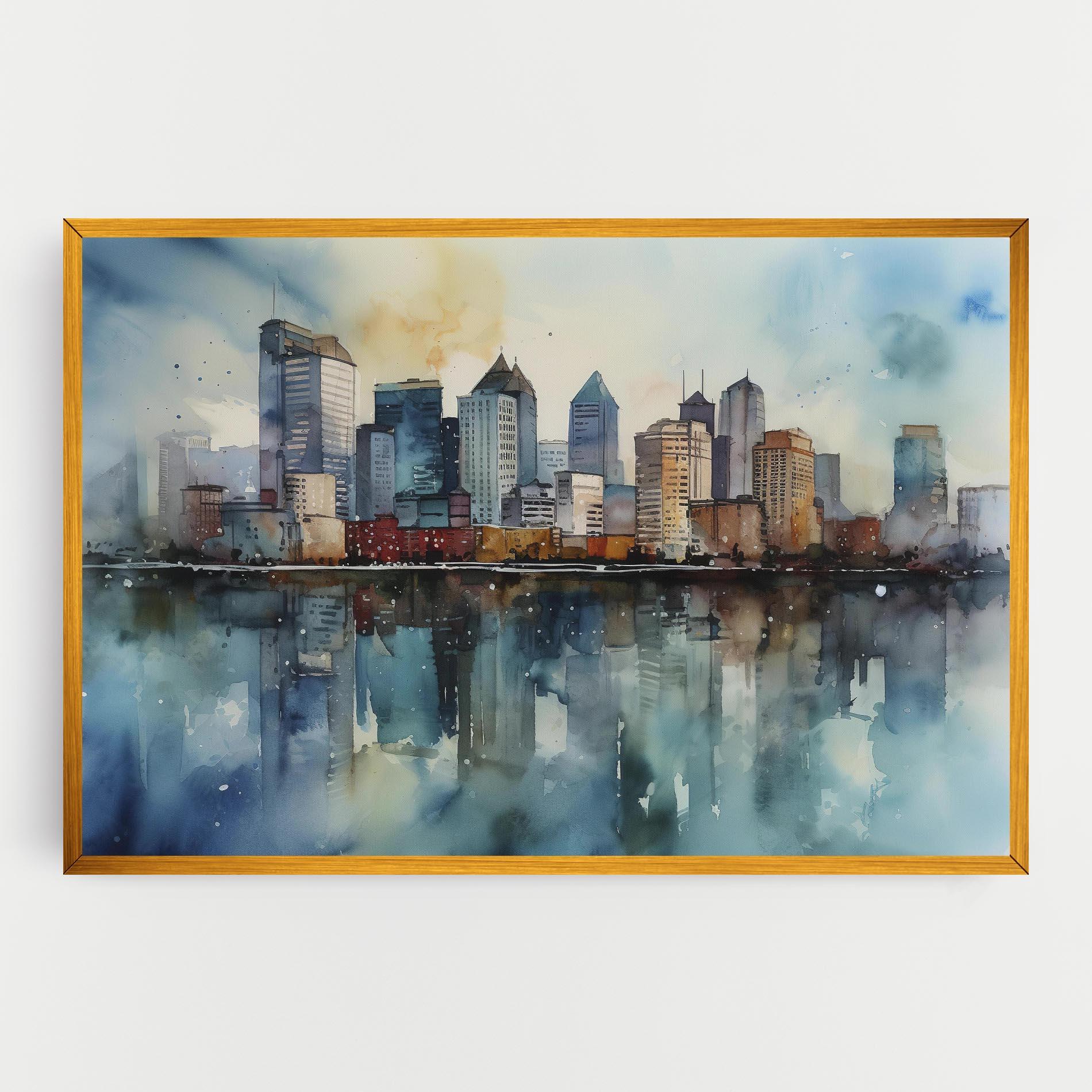 Leinwandbild Watercolor City Skyline mockup 0