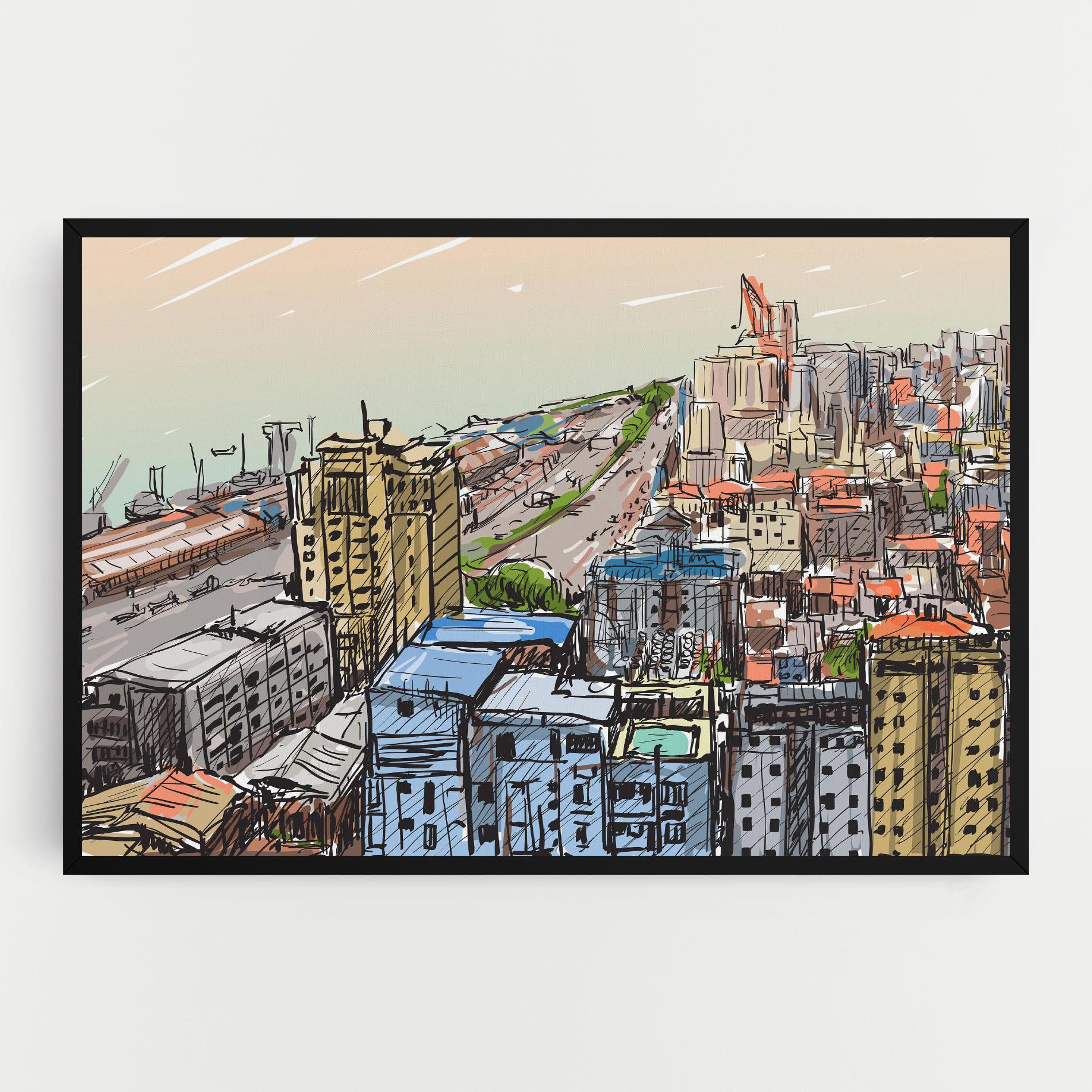 Leinwandbild Colorful City Drawing mockup 0