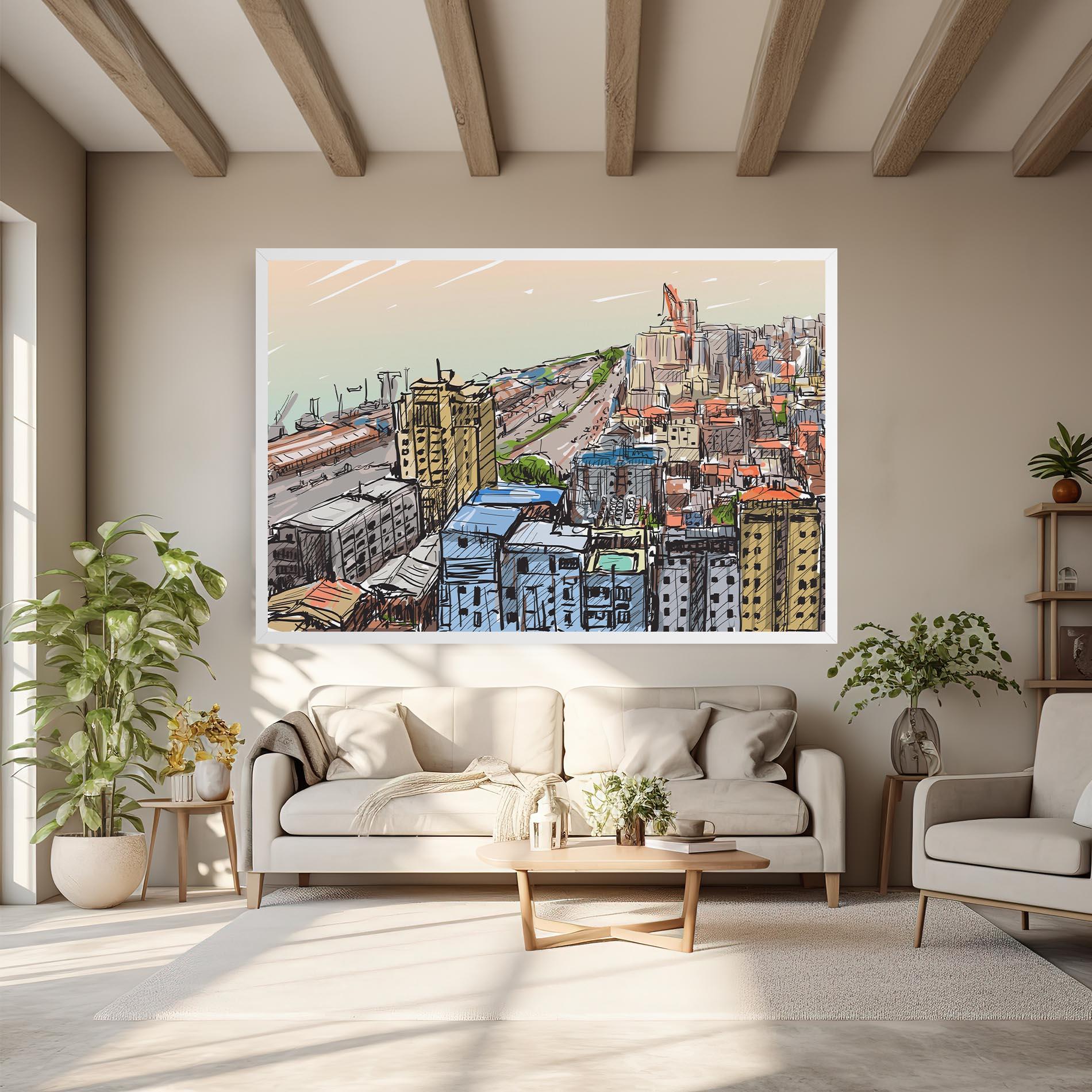 Leinwandbild Colorful City Drawing mockup 6