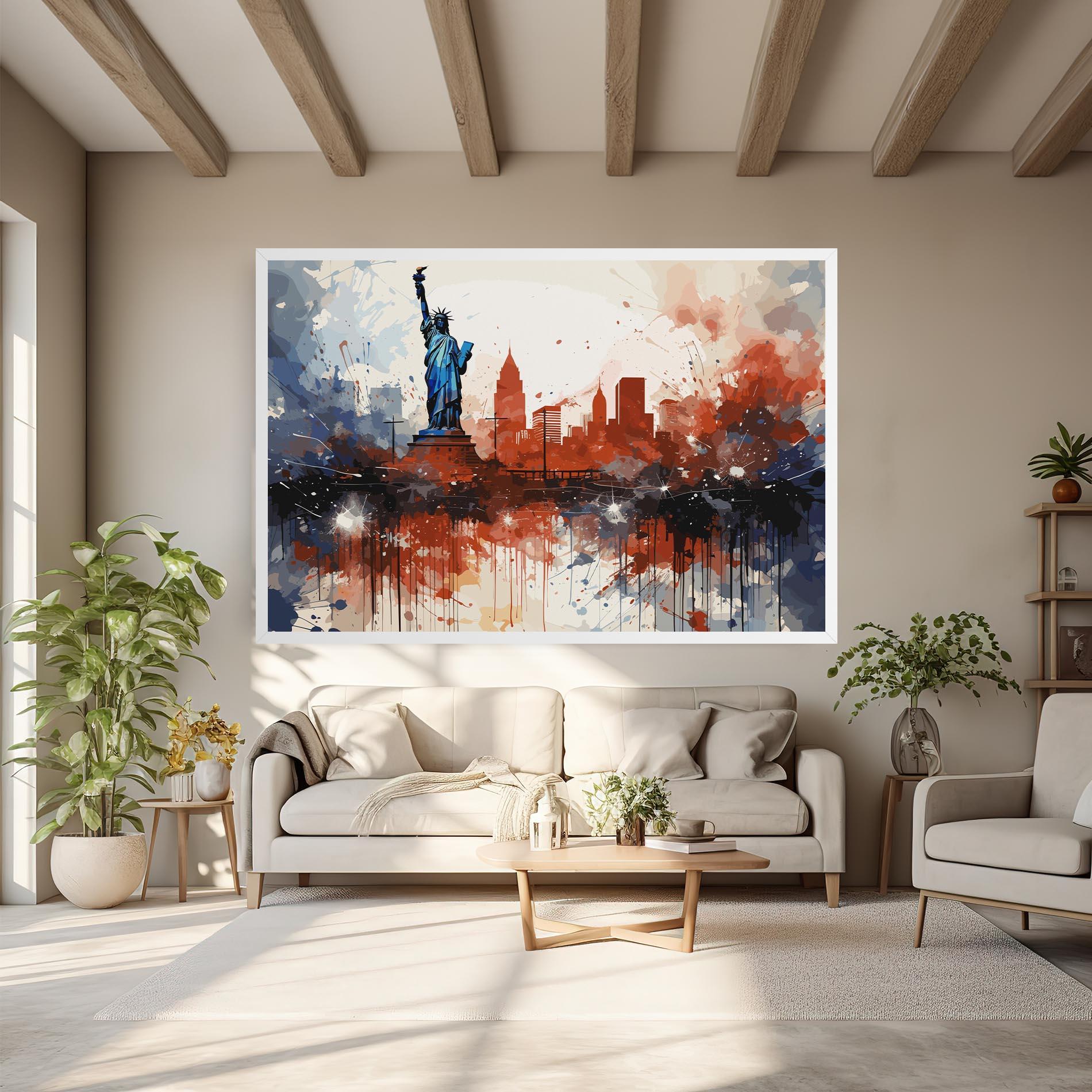 Leinwandbild Red Blue Liberty Statue mockup 6