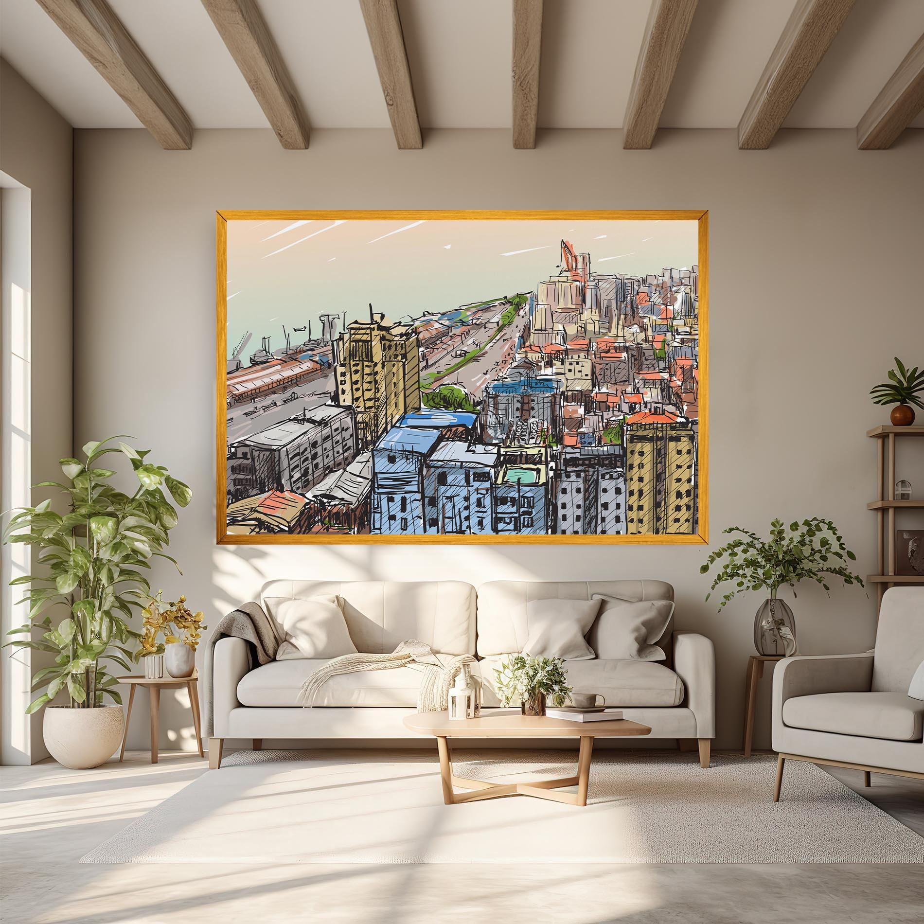 Leinwandbild Colorful City Drawing mockup 6