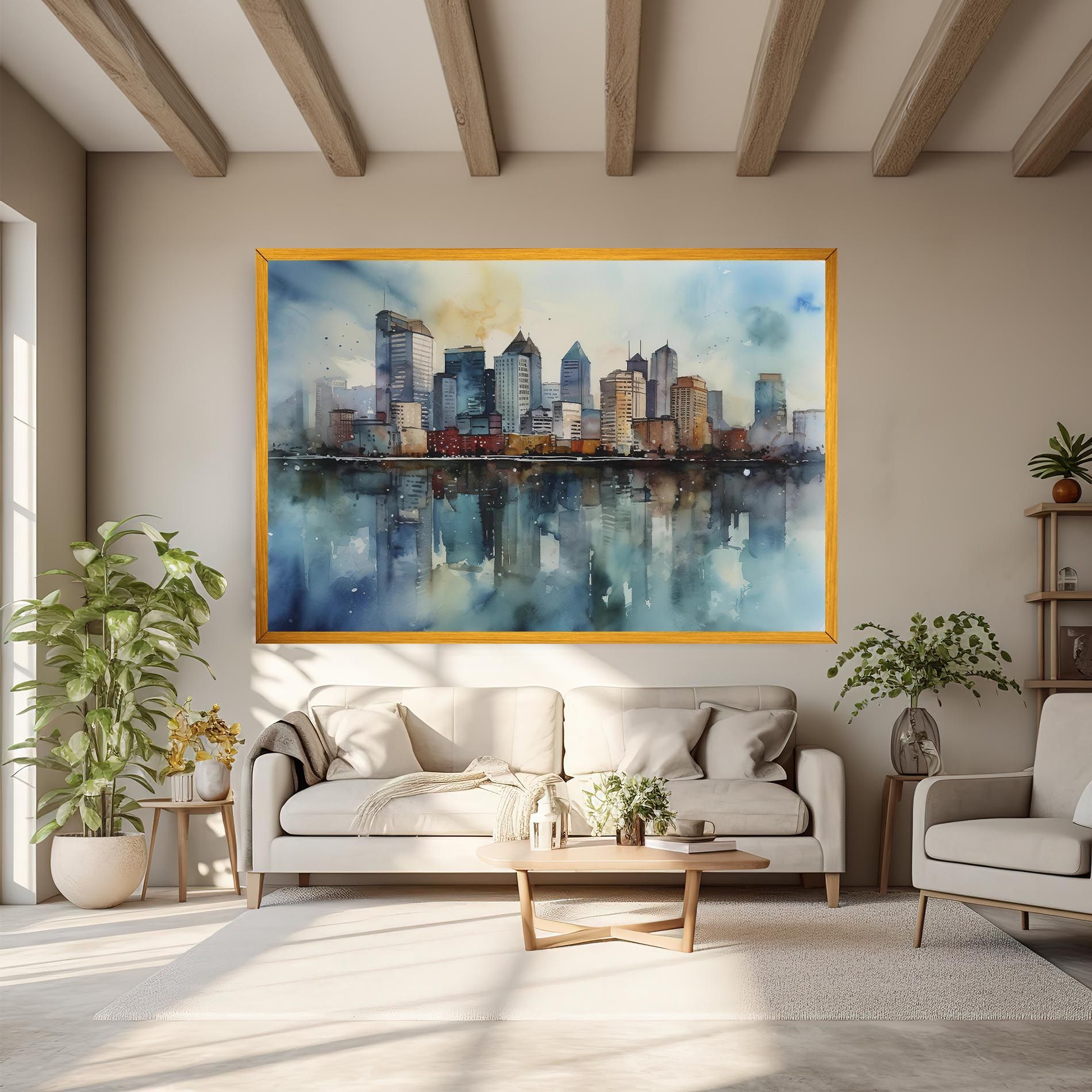 Watercolor City Skyline mockup 6