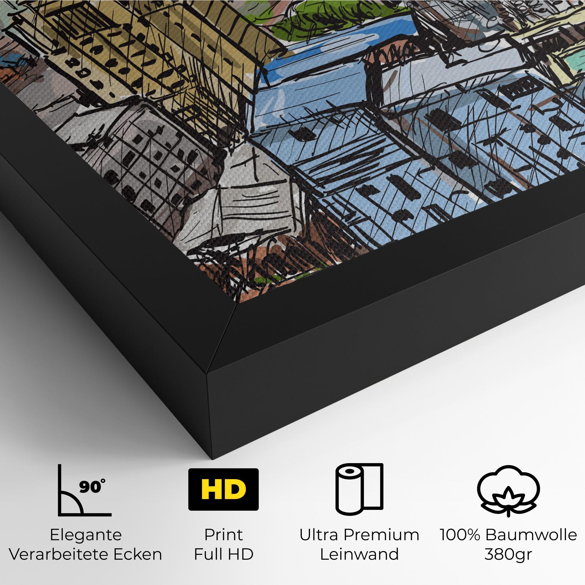 Leinwandbild Colorful City Drawing mockup 4