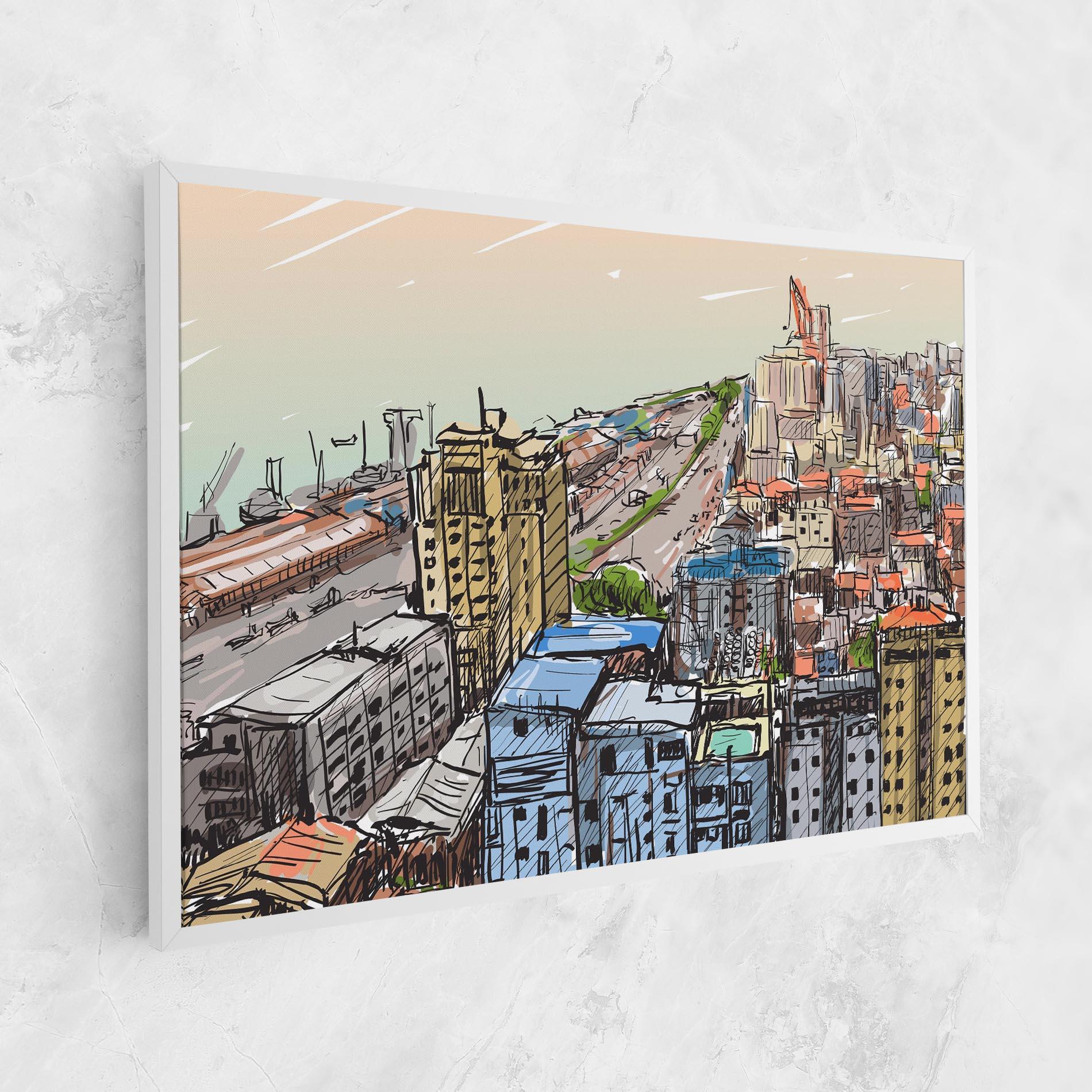 Leinwandbild Colorful City Drawing mockup 1