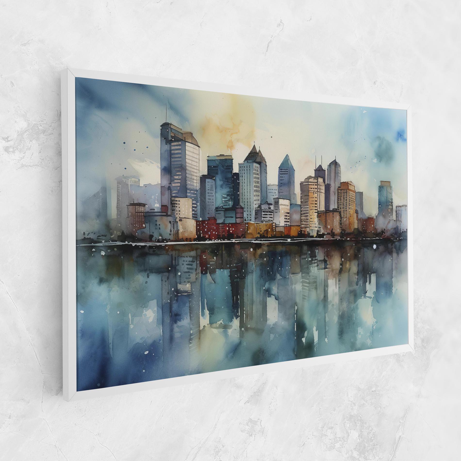 Leinwandbild Watercolor City Skyline mockup 1