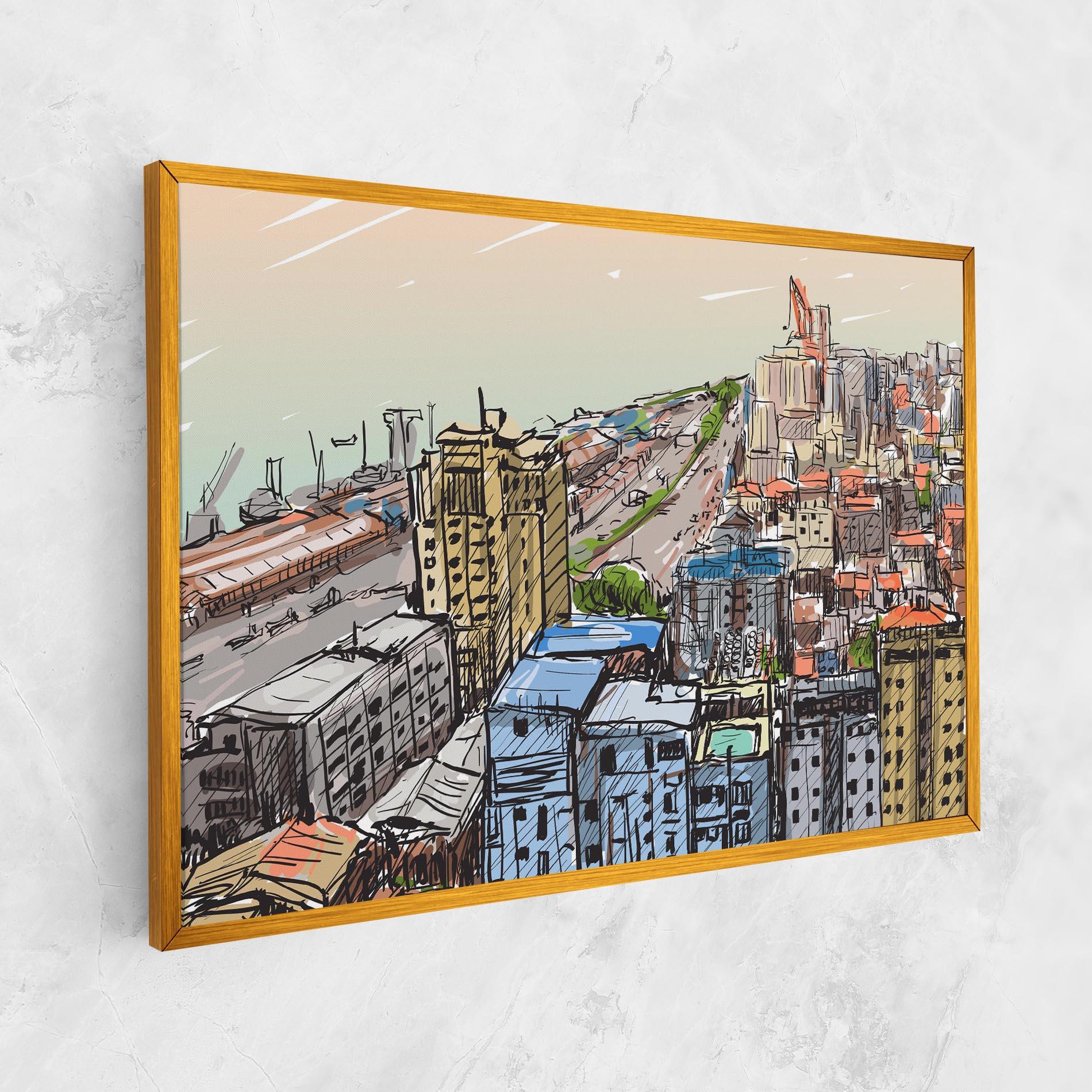Leinwandbild Colorful City Drawing mockup 1