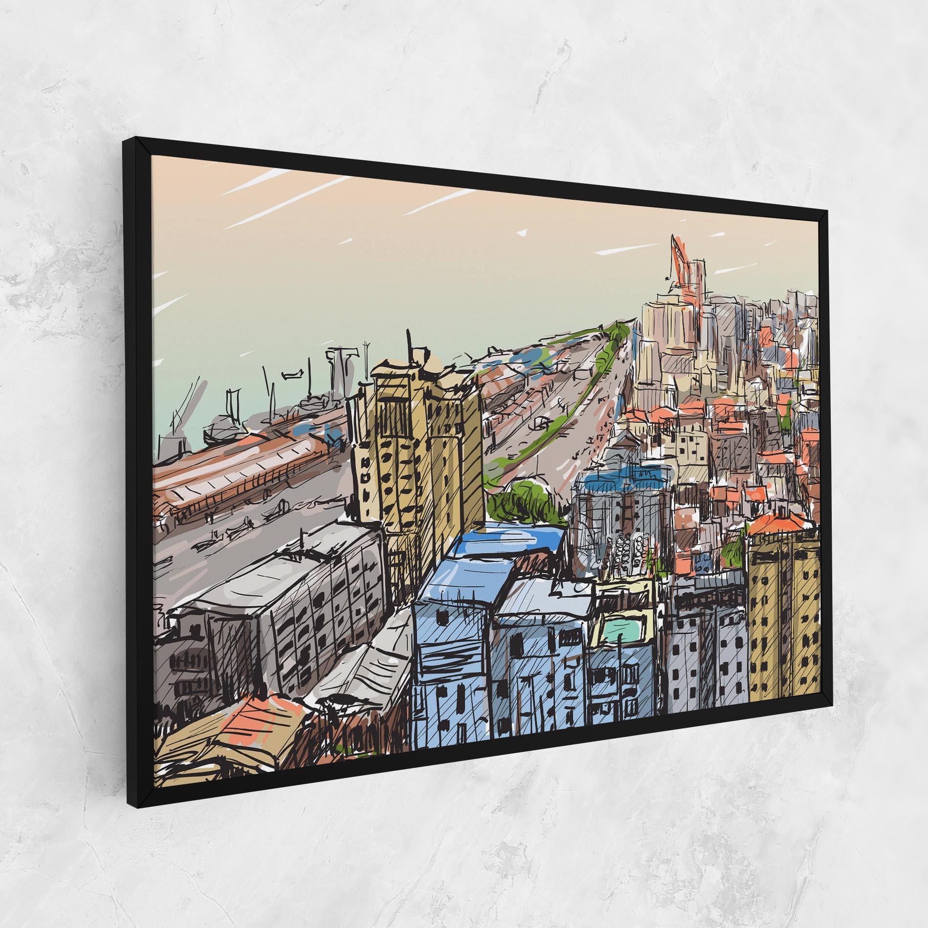 Leinwandbild Colorful City Drawing mockup 1