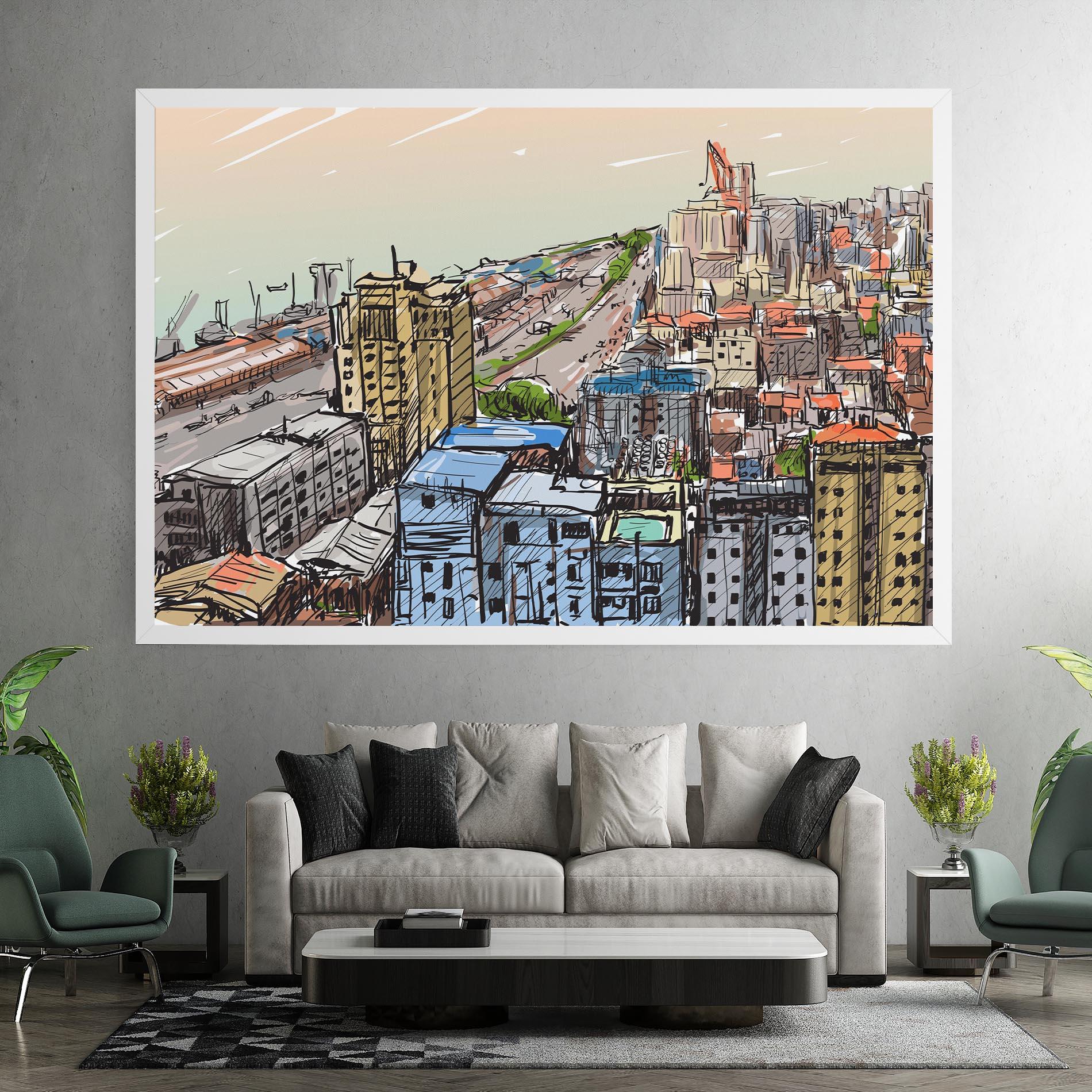 Leinwandbild Colorful City Drawing mockup 7