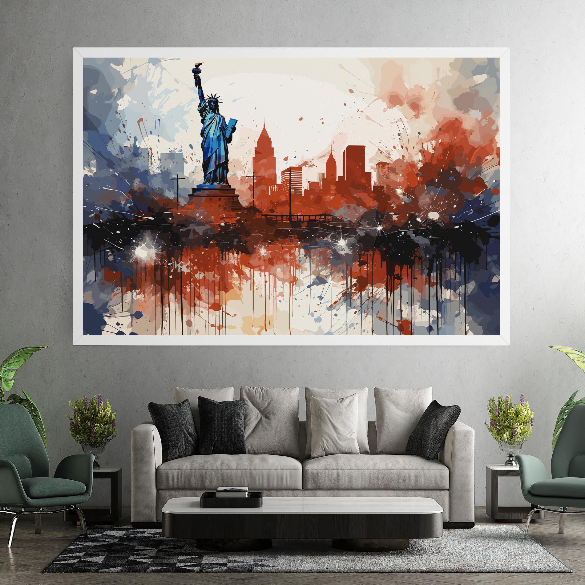 Leinwandbild Red Blue Liberty Statue mockup 7