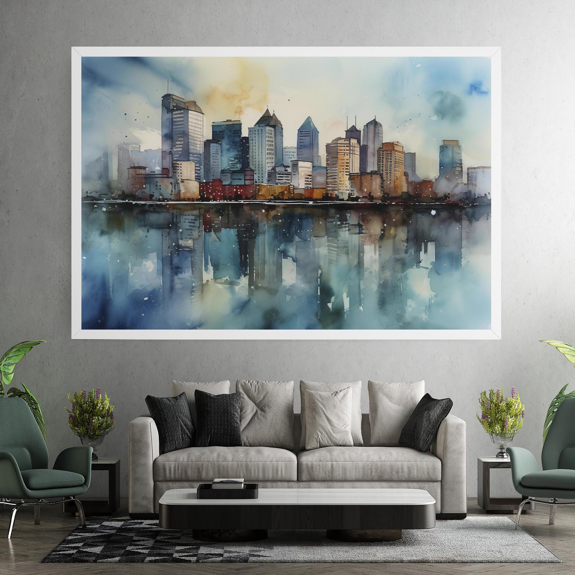 Leinwandbild Watercolor City Skyline mockup 7