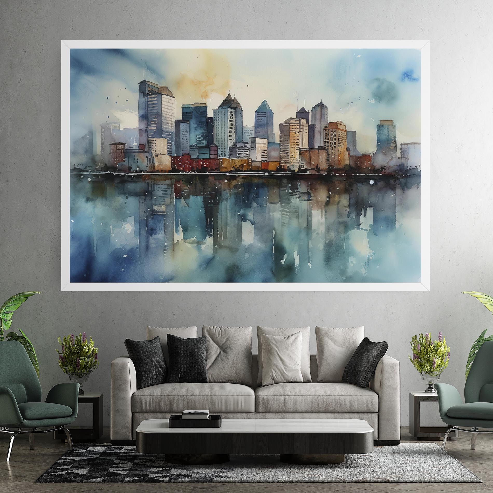 Watercolor City Skyline mockup 7