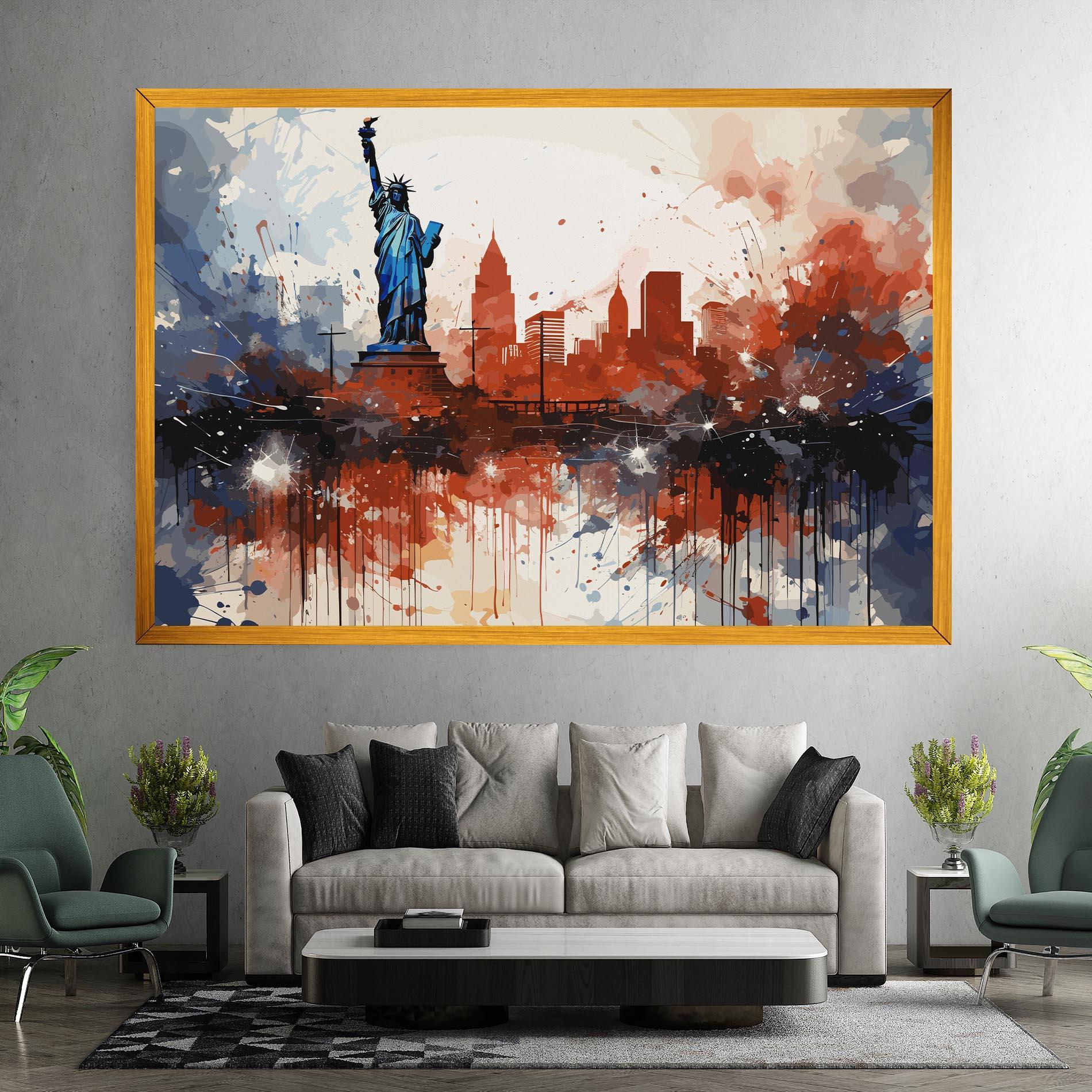 Leinwandbild Red Blue Liberty Statue mockup 7