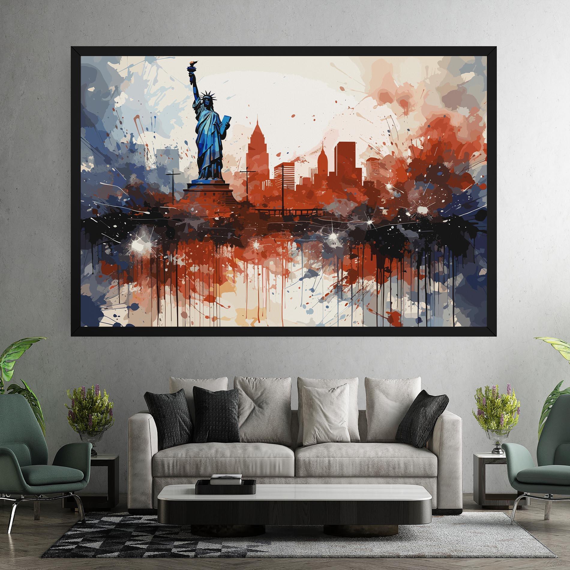Leinwandbild Red Blue Liberty Statue mockup 7