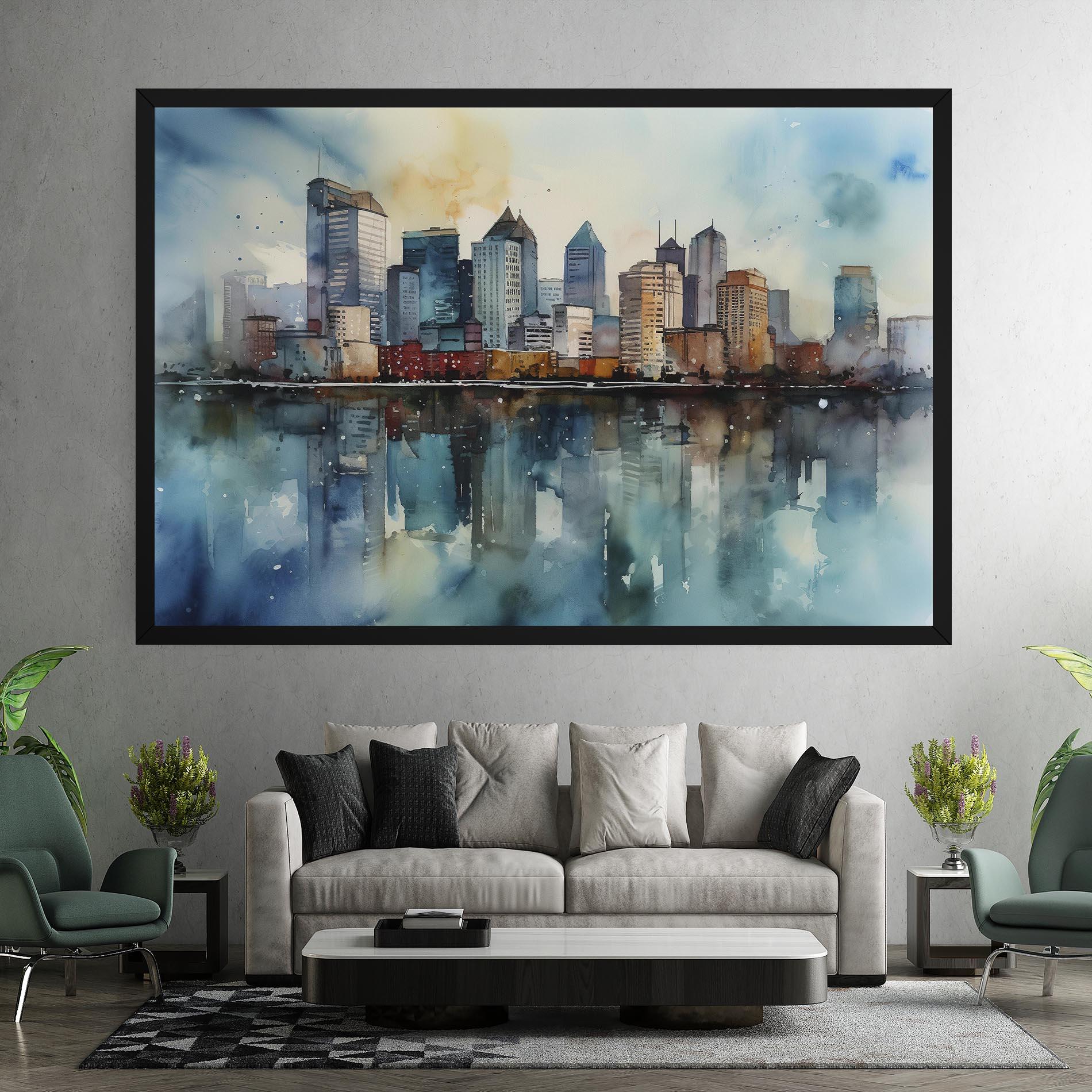 Leinwandbild Watercolor City Skyline mockup 7