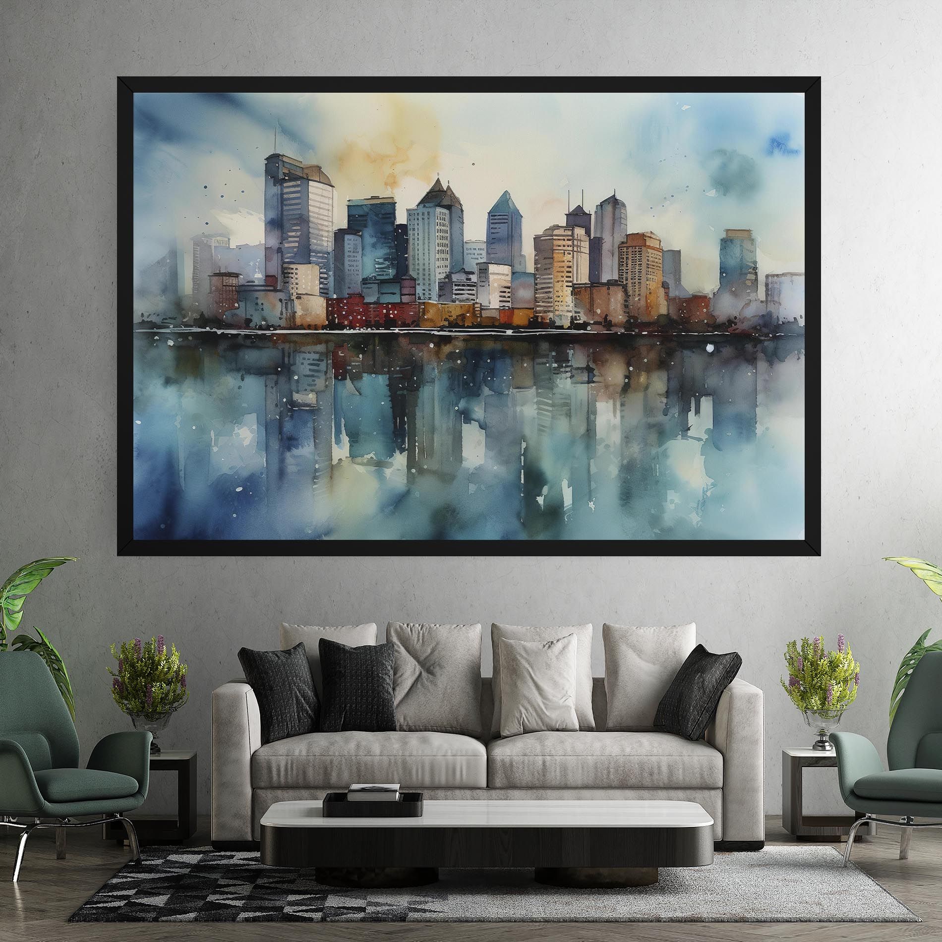 Watercolor City Skyline mockup 7