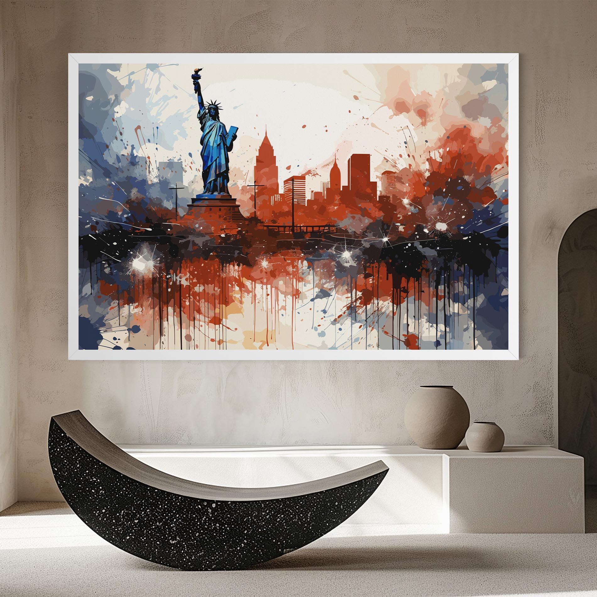 Leinwandbild Red Blue Liberty Statue mockup 8