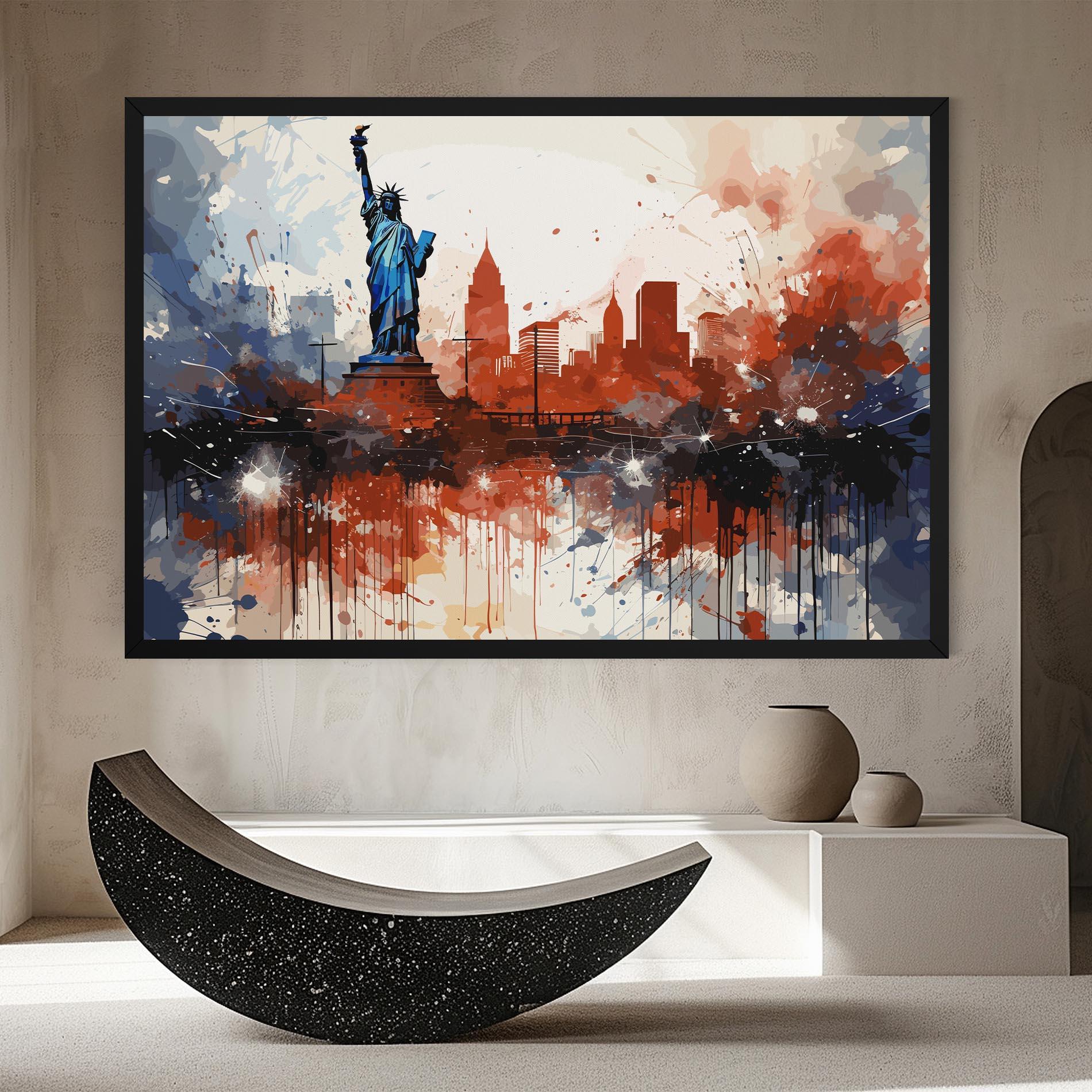 Leinwandbild Red Blue Liberty Statue mockup 8