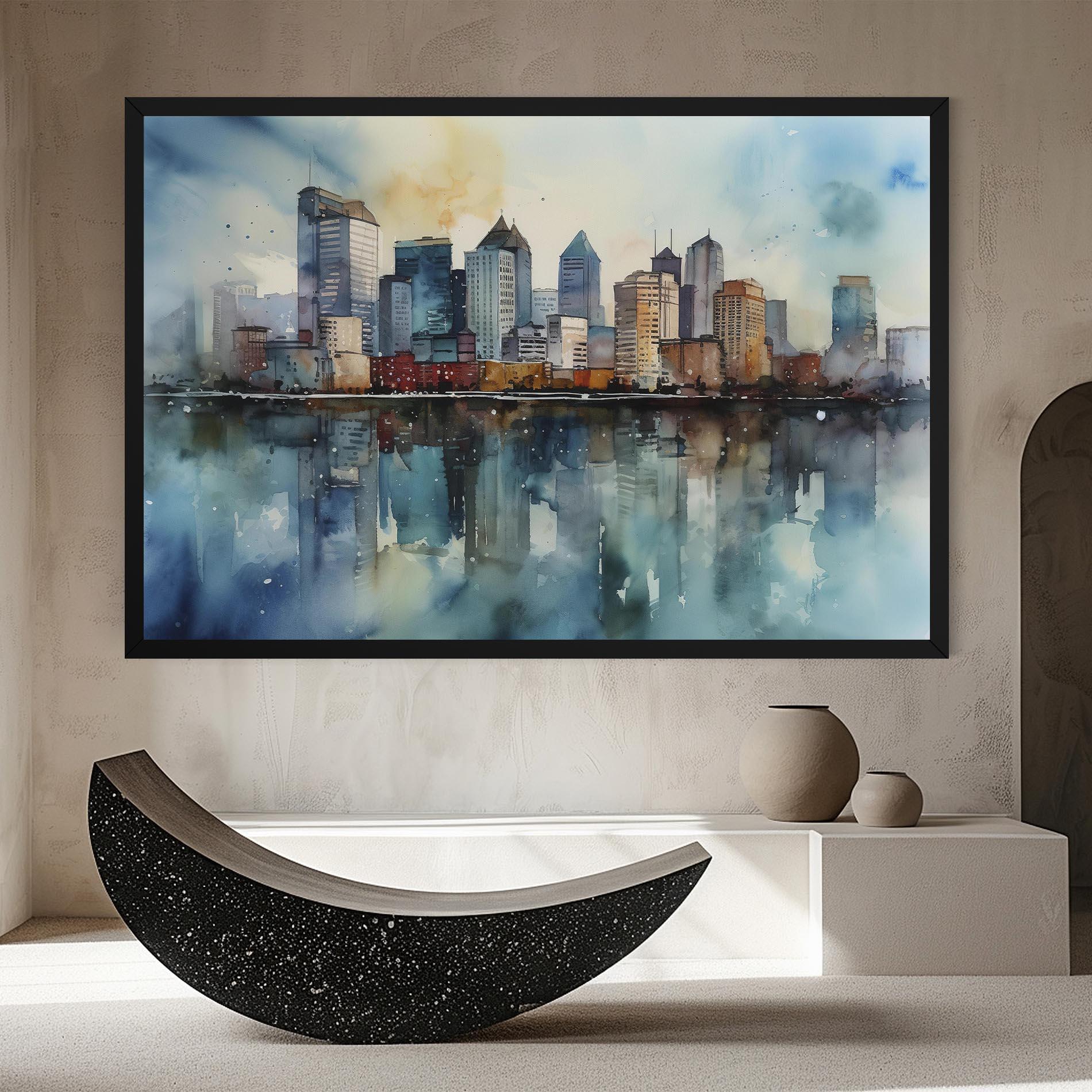 Leinwandbild Watercolor City Skyline mockup 8