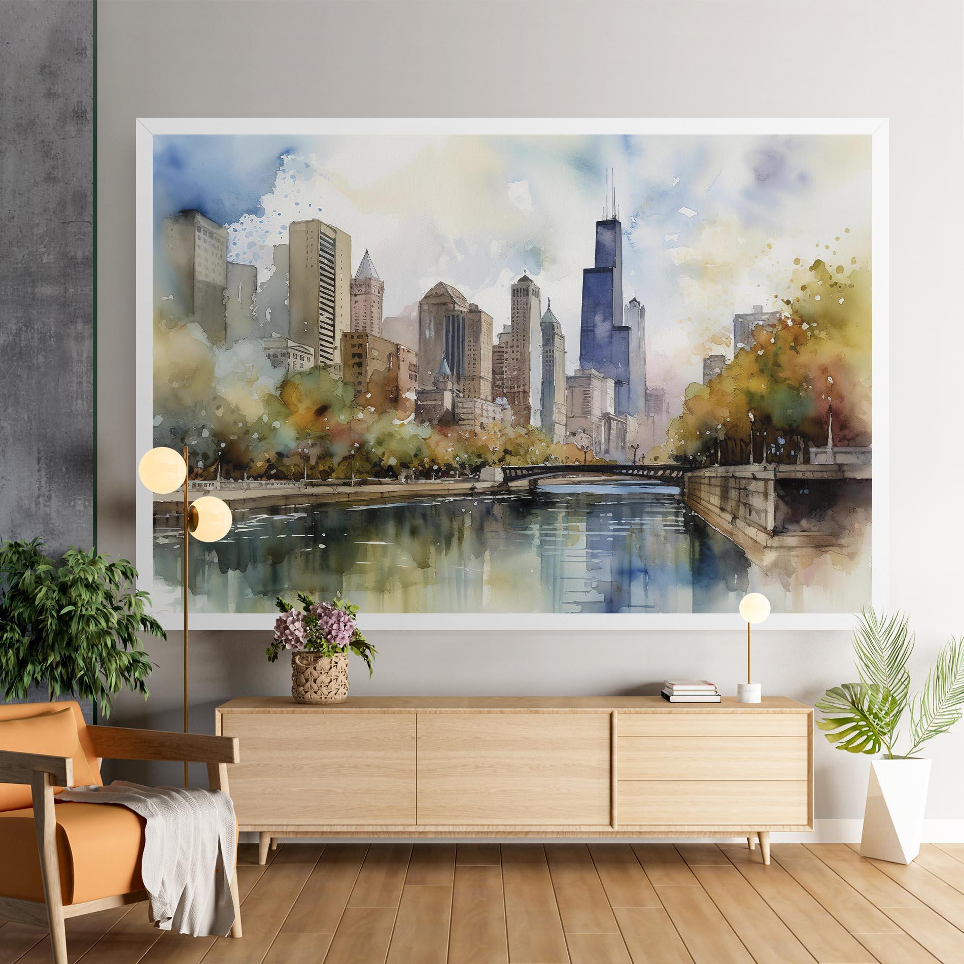 Leinwandbild City Skyline Painting mockup 9