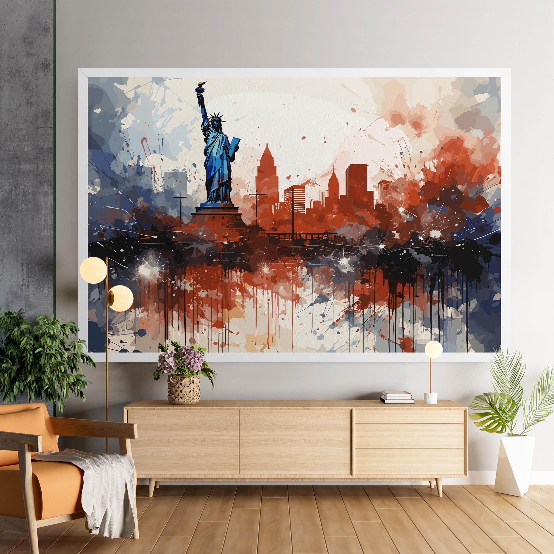 Leinwandbild Red Blue Liberty Statue mockup 9