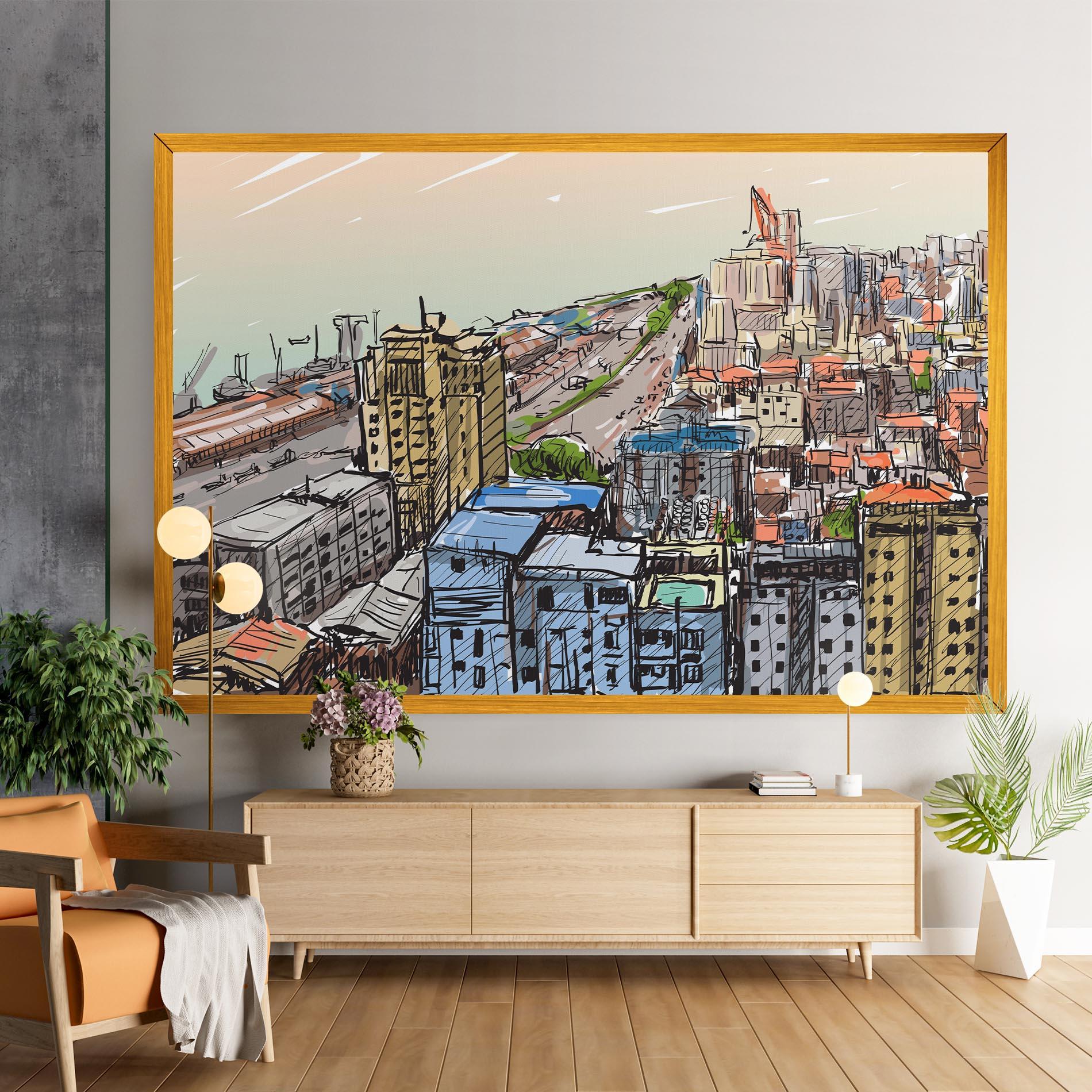 Leinwandbild Colorful City Drawing mockup 9