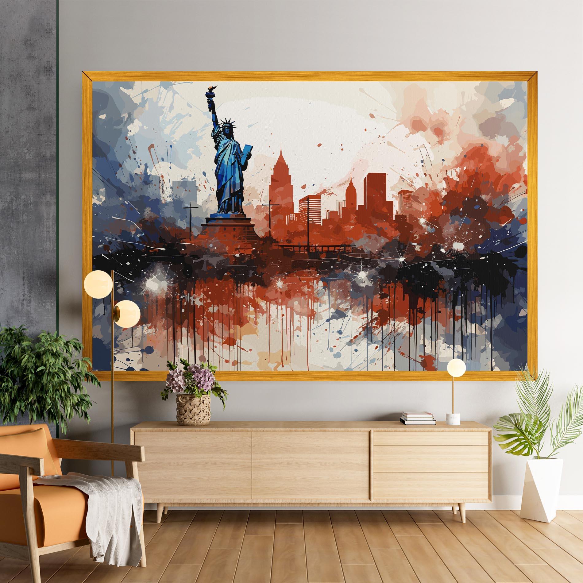 Leinwandbild Red Blue Liberty Statue mockup 9