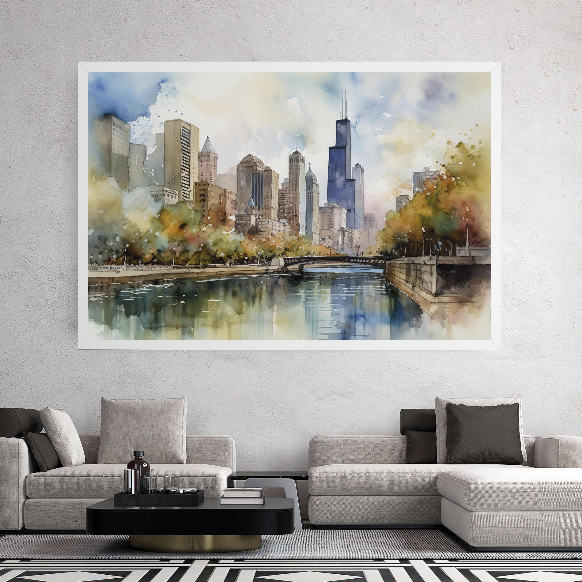 Leinwandbild City Skyline Painting mockup 2