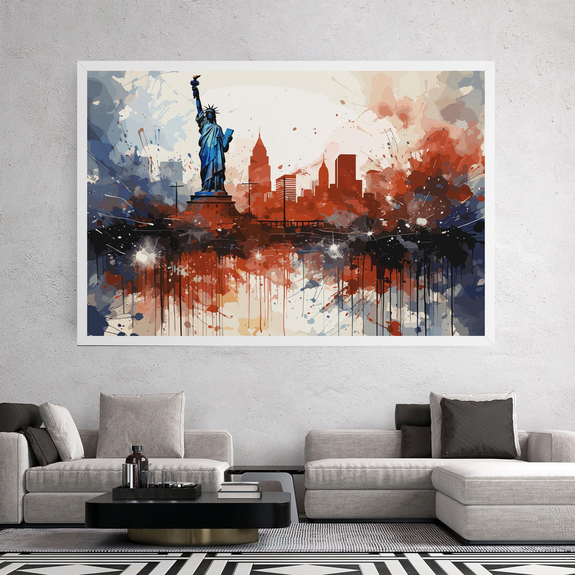 Leinwandbild Red Blue Liberty Statue mockup 2