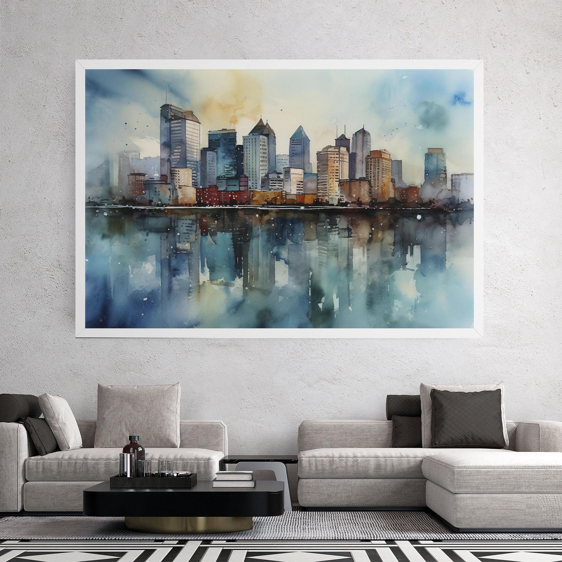 Leinwandbild Watercolor City Skyline mockup 2