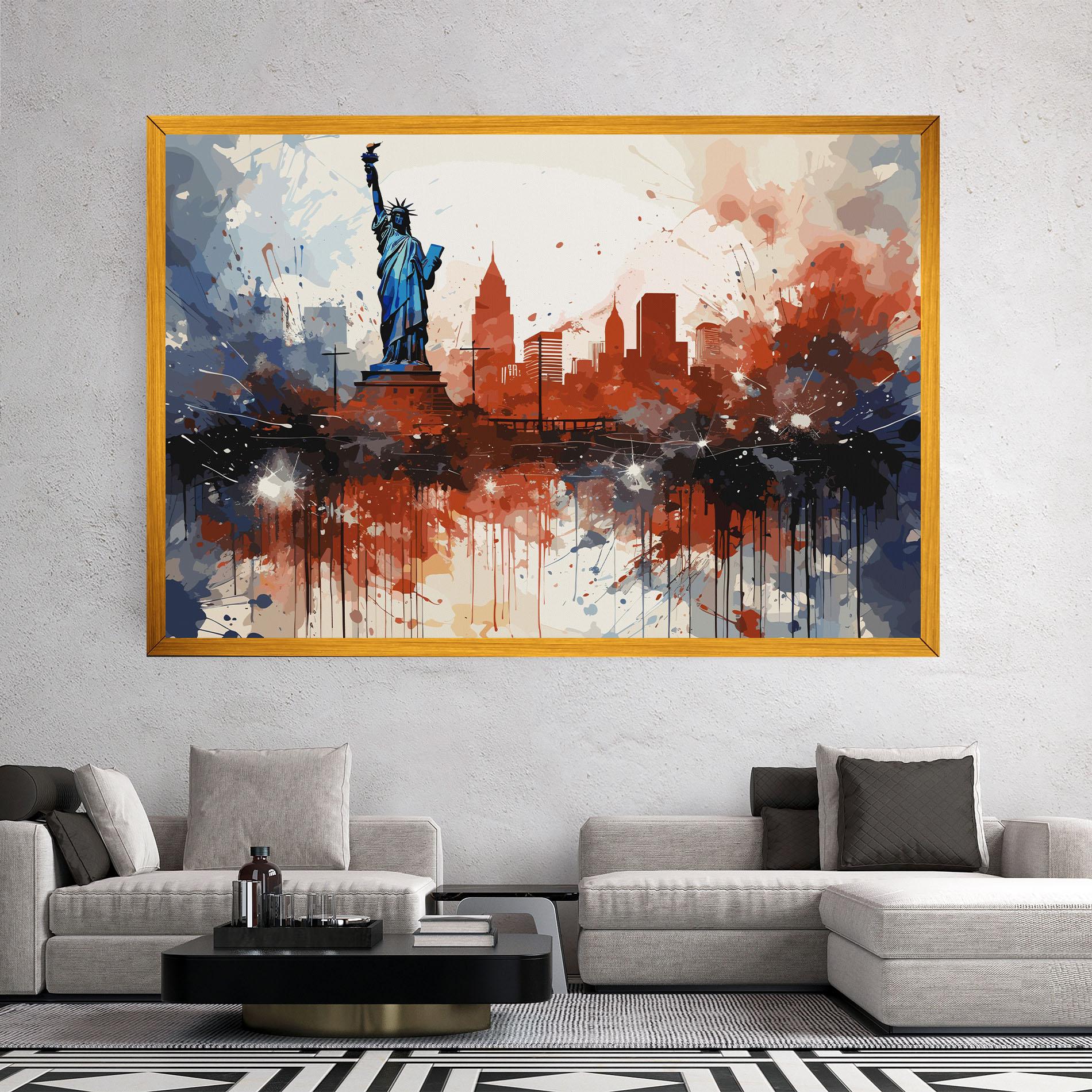 Leinwandbild Red Blue Liberty Statue mockup 2