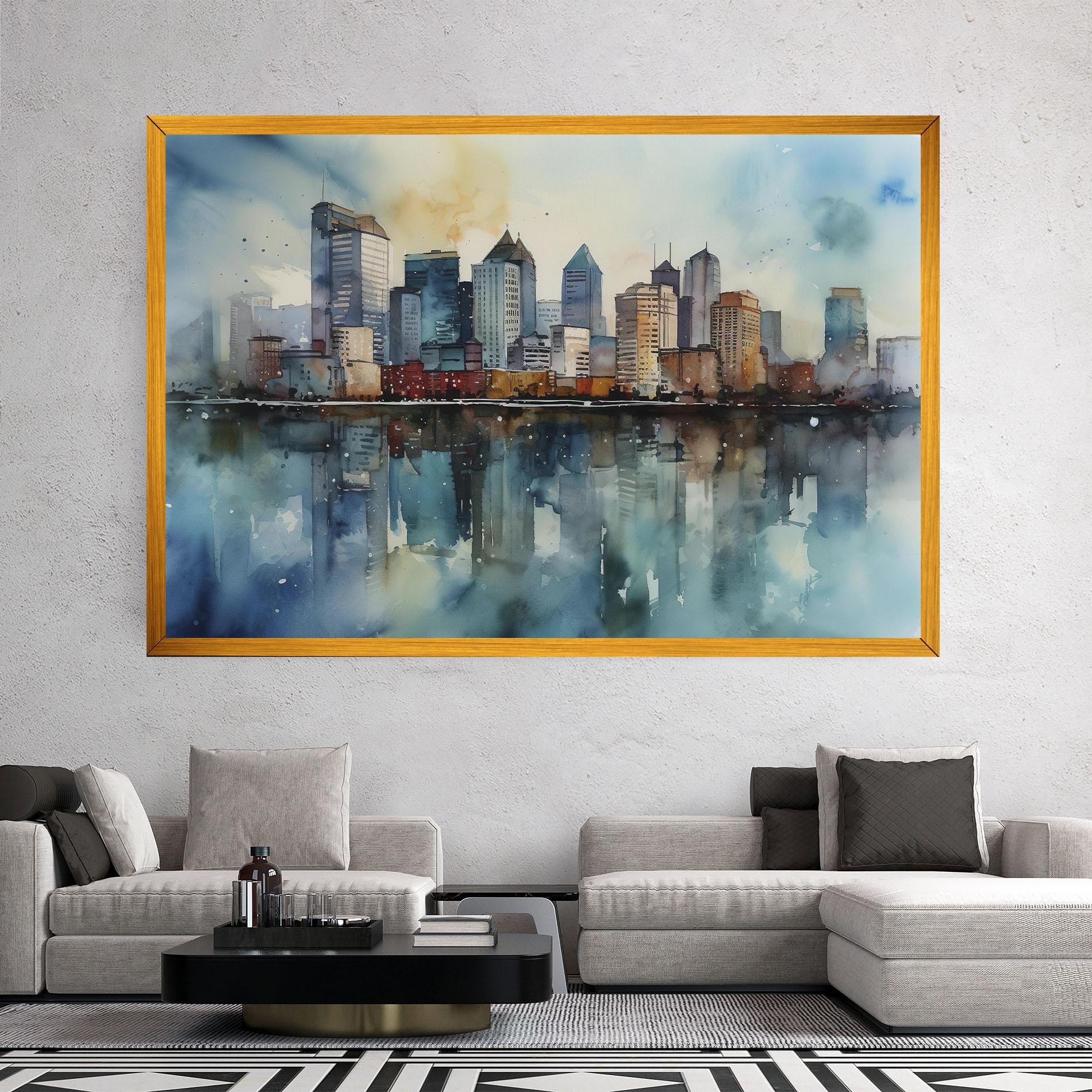 Leinwandbild Watercolor City Skyline mockup 2