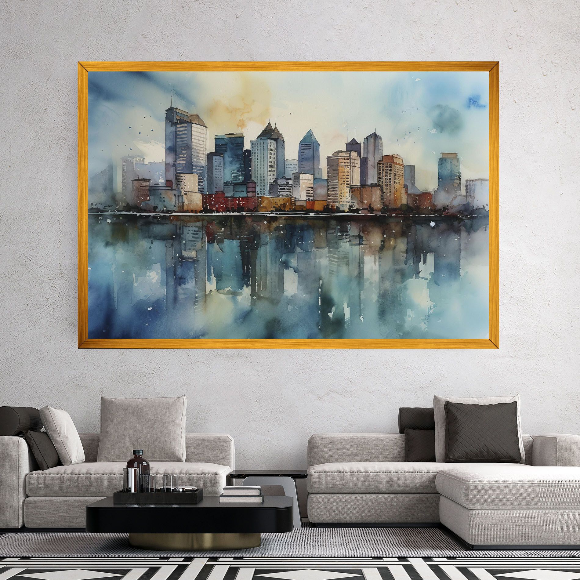 Watercolor City Skyline mockup 2
