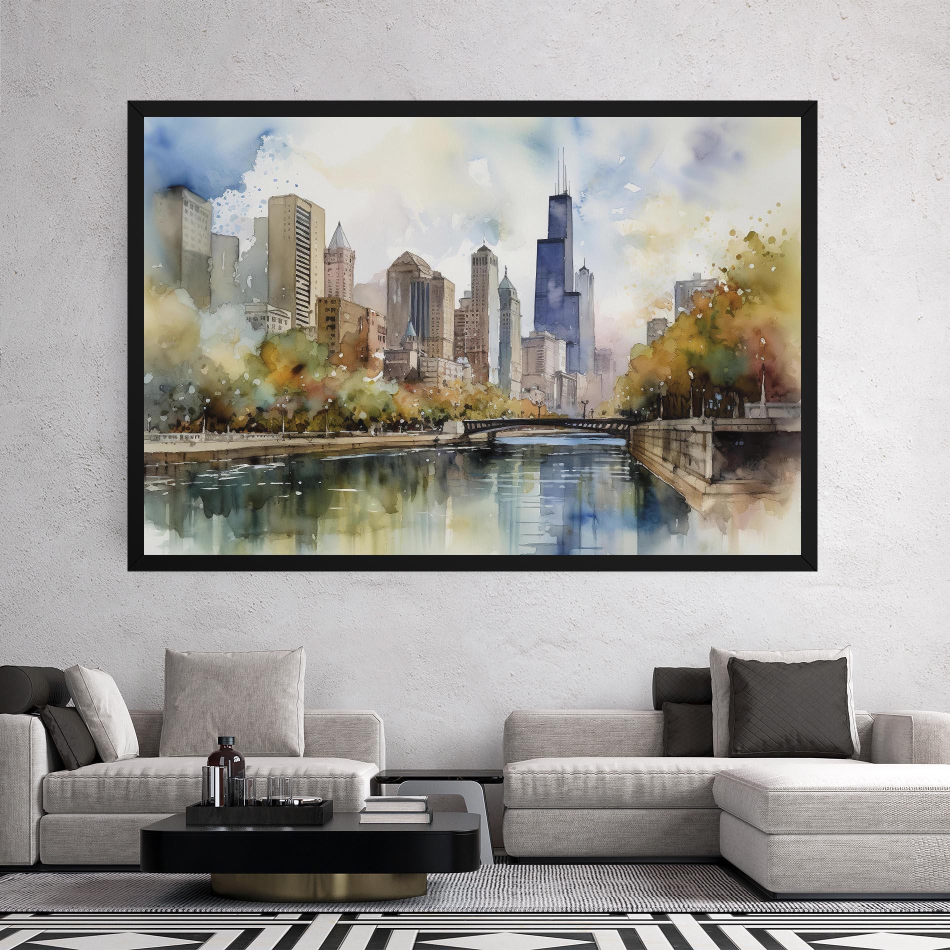 Leinwandbild City Skyline Painting mockup 2