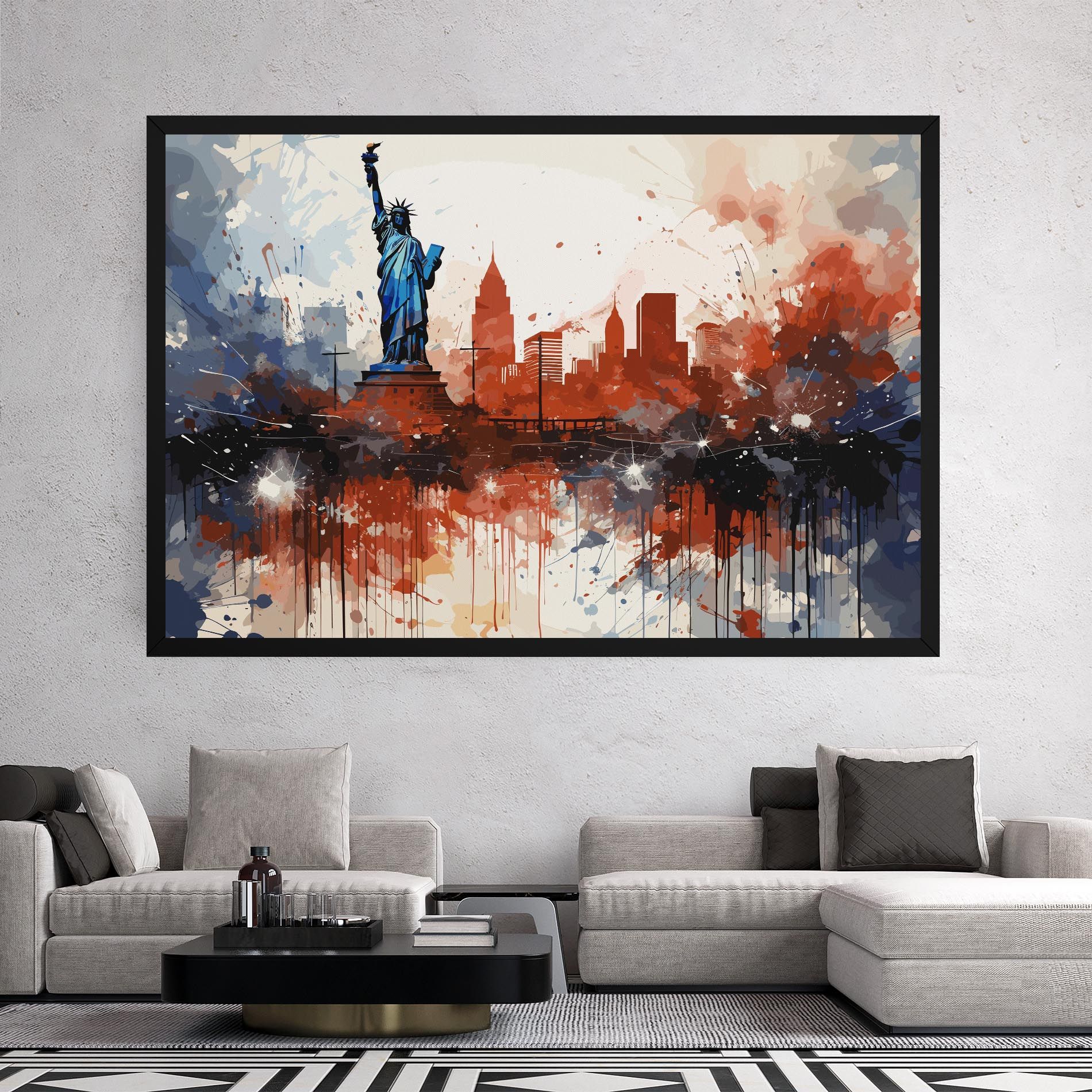 Red Blue Liberty Statue mockup 2