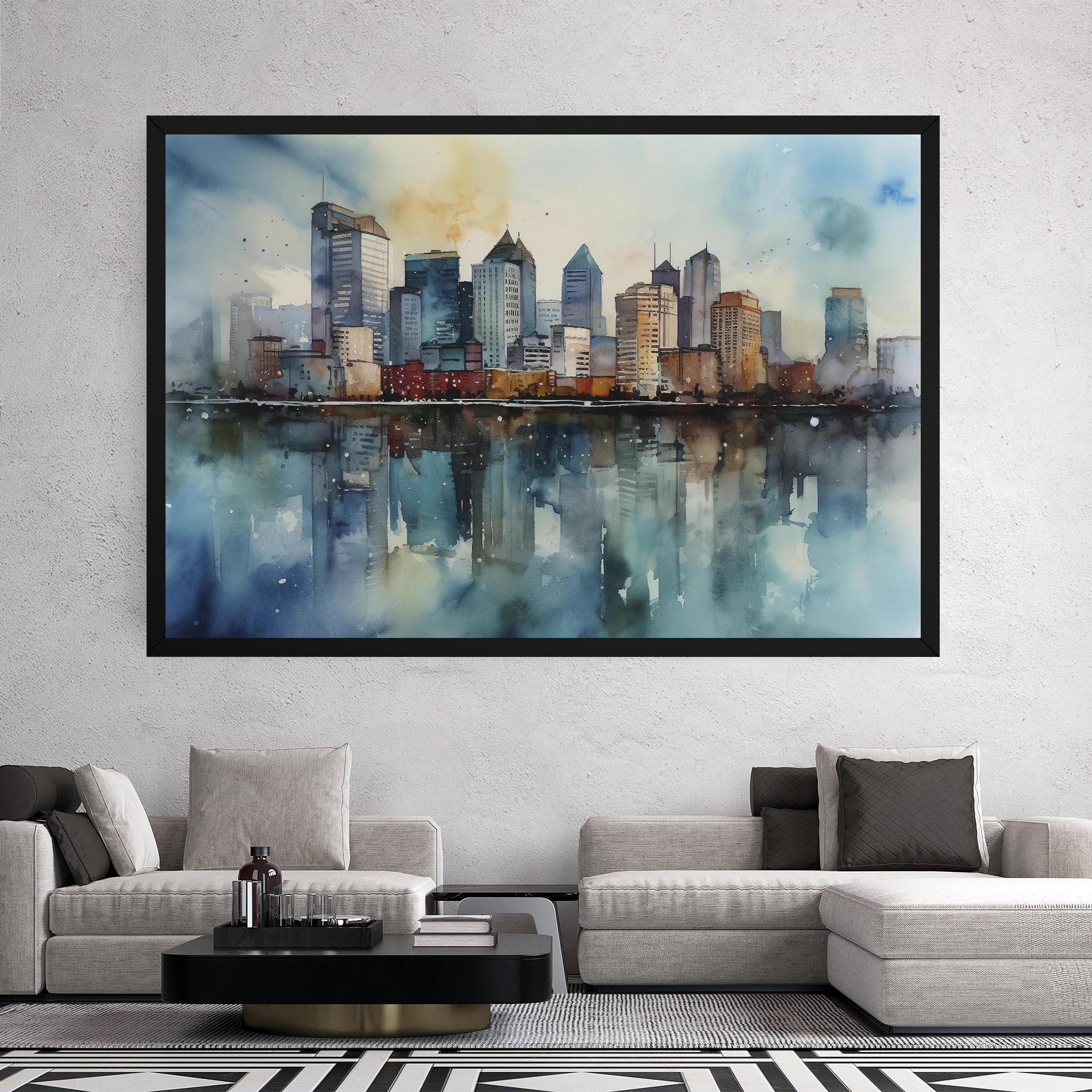 Leinwandbild Watercolor City Skyline mockup 2