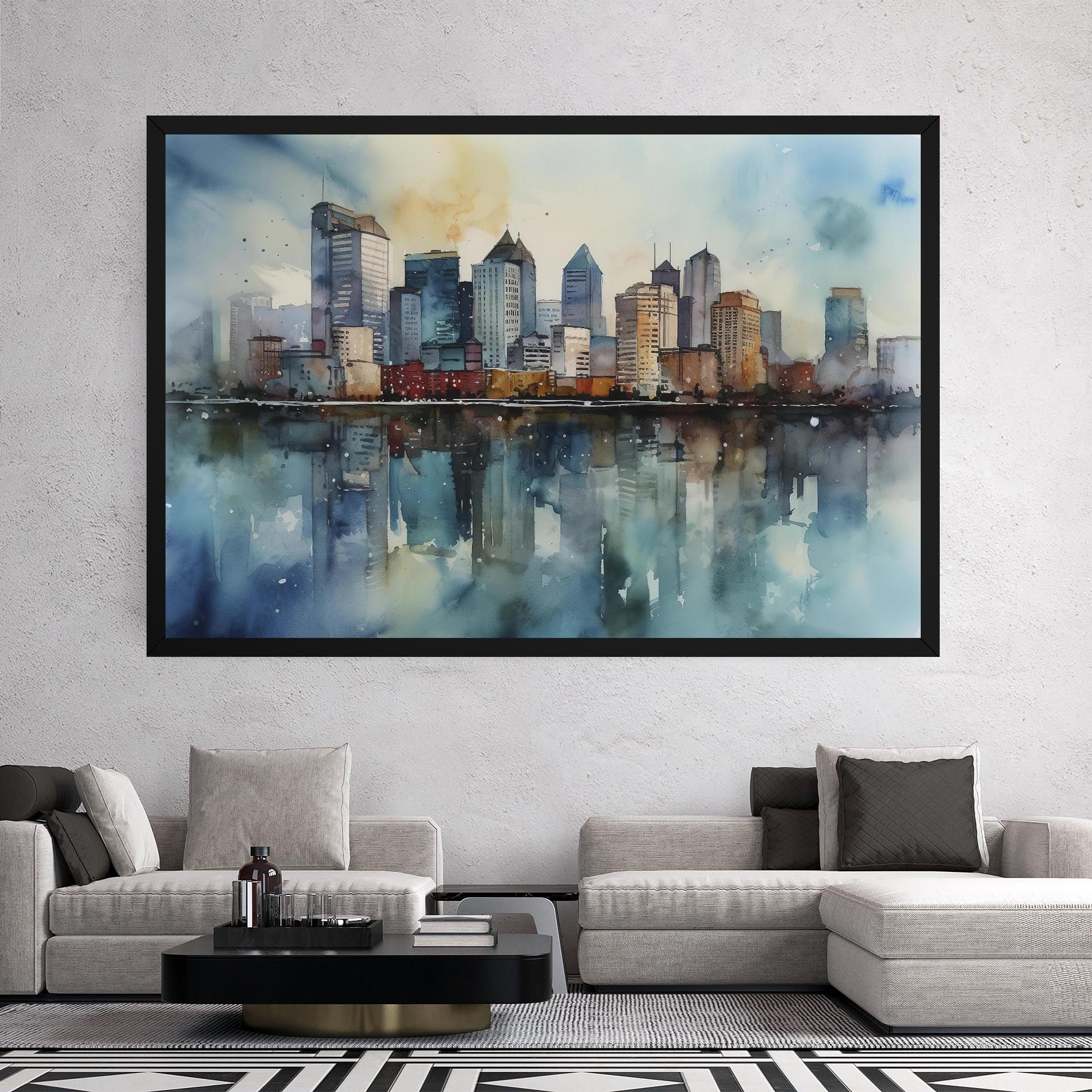 Watercolor City Skyline mockup 2