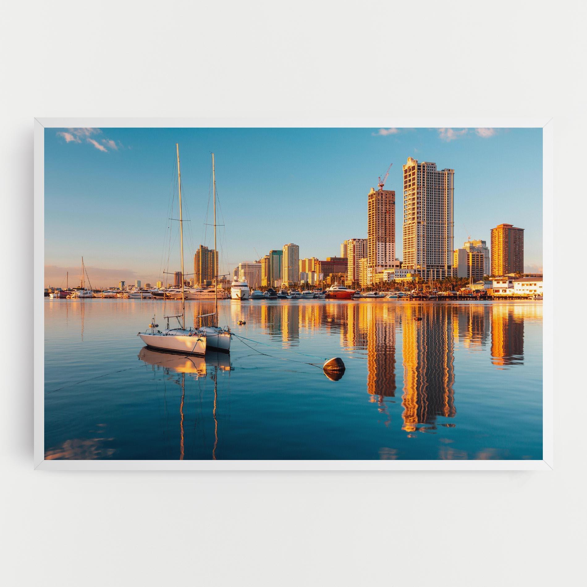 Leinwandbild Skyscrapers Water mockup 0