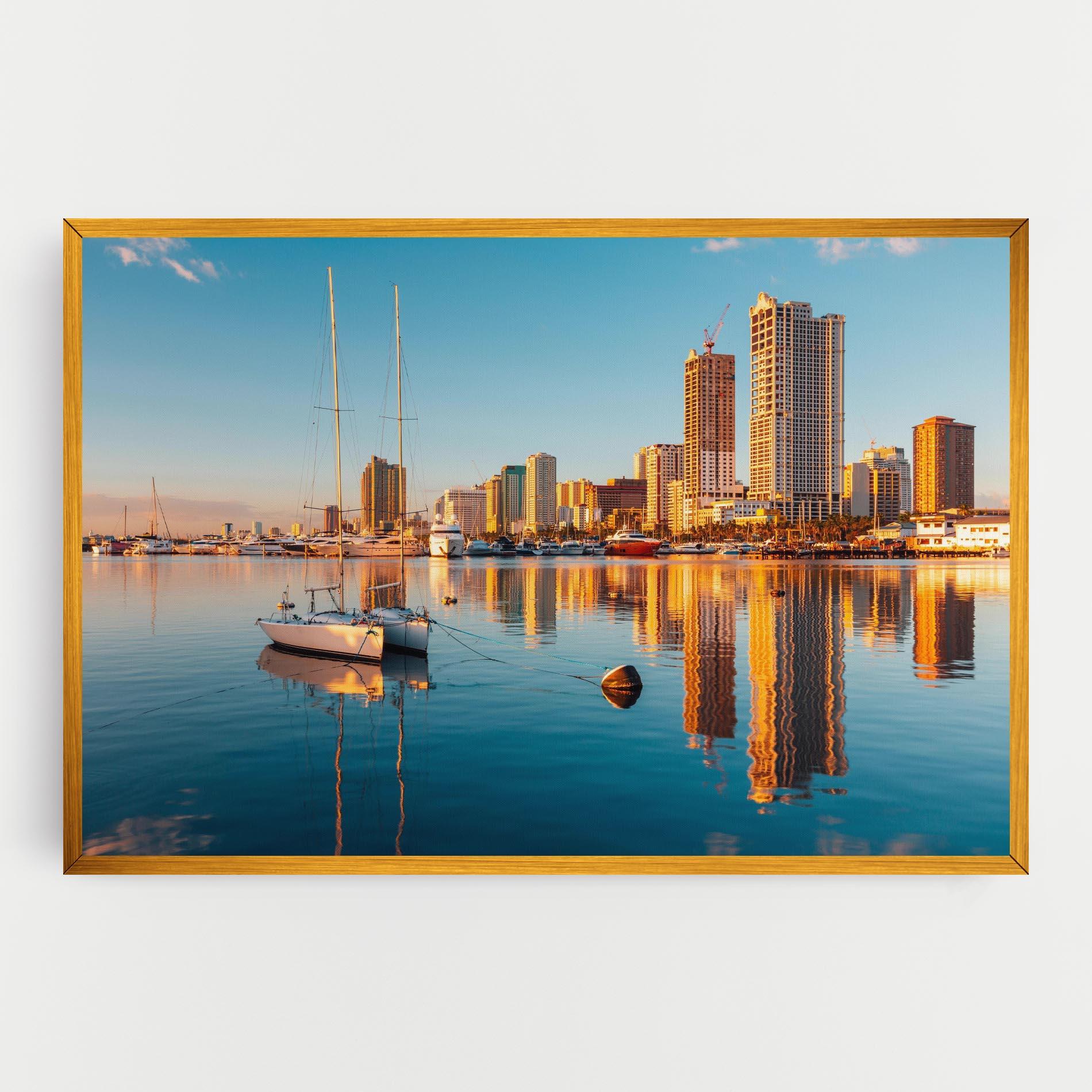 Leinwandbild Skyscrapers Water mockup 0