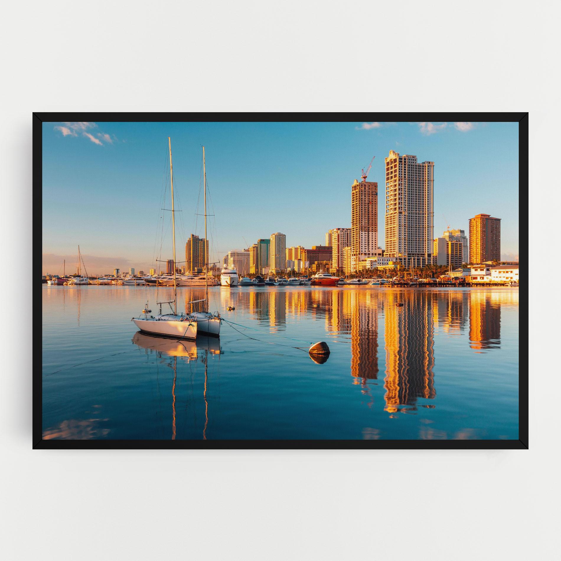 Leinwandbild Skyscrapers Water mockup 0