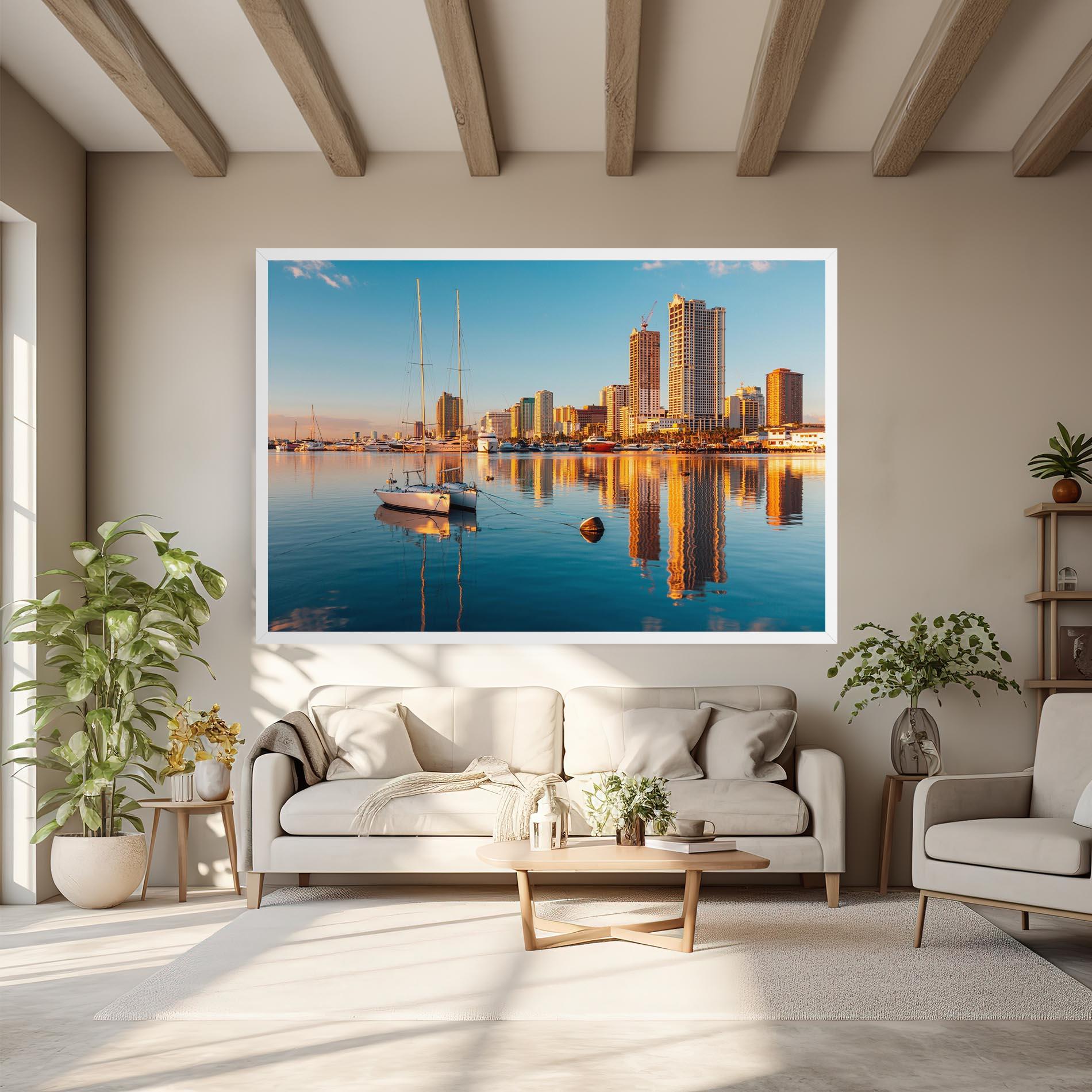 Leinwandbild Skyscrapers Water mockup 6