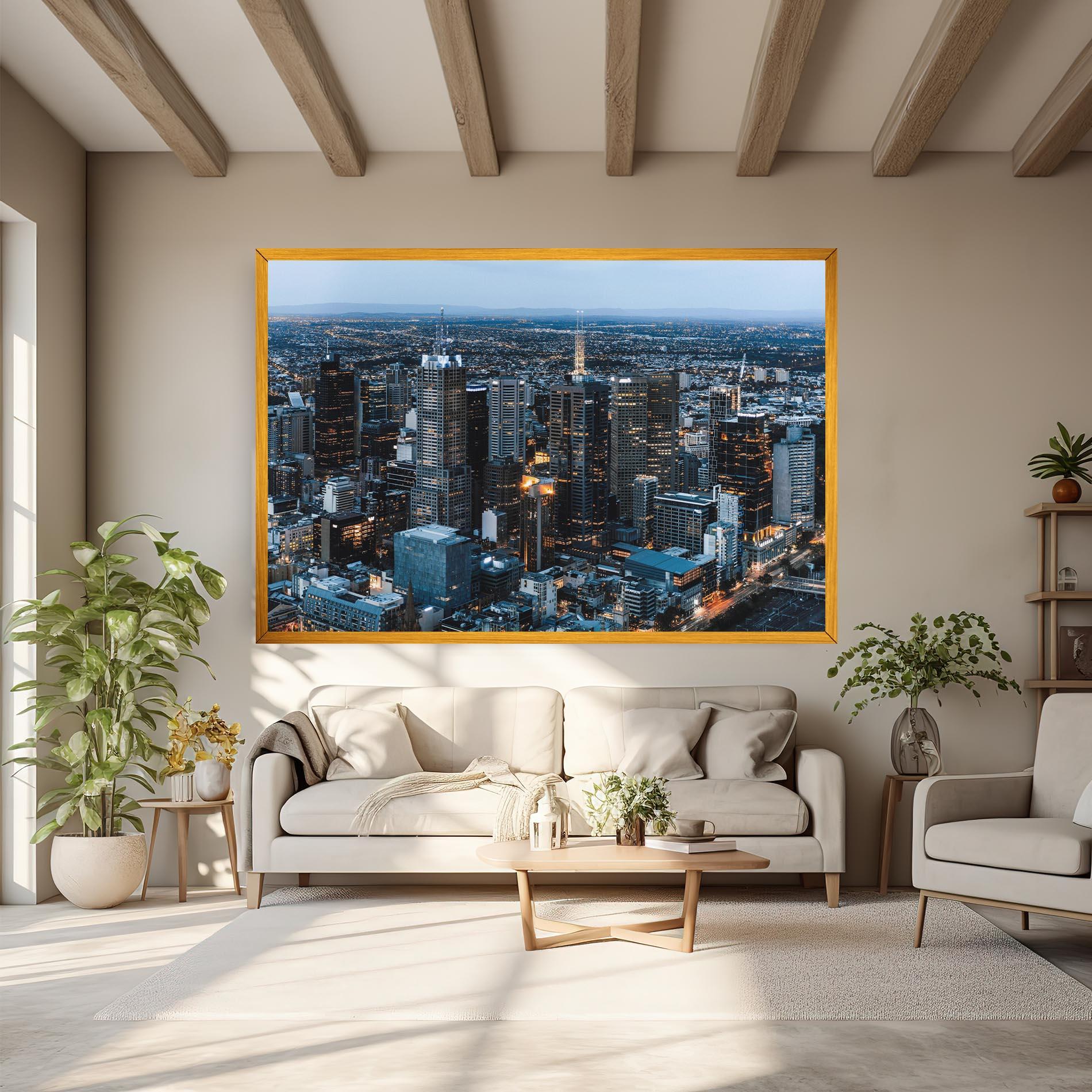 Leinwandbild Yellow Lights Skyline mockup 6
