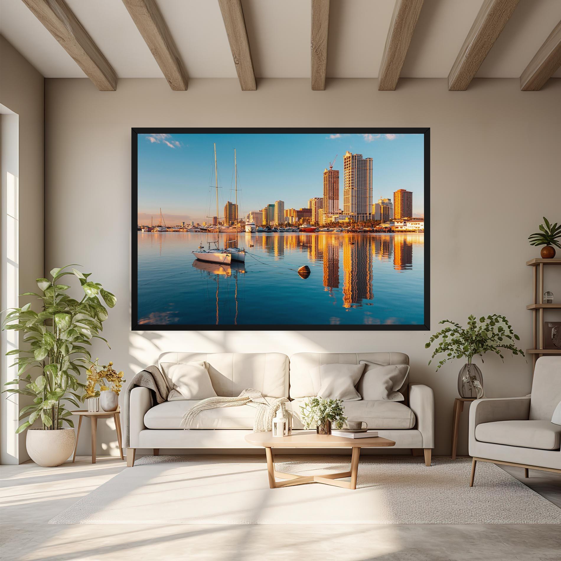 Leinwandbild Skyscrapers Water mockup 6