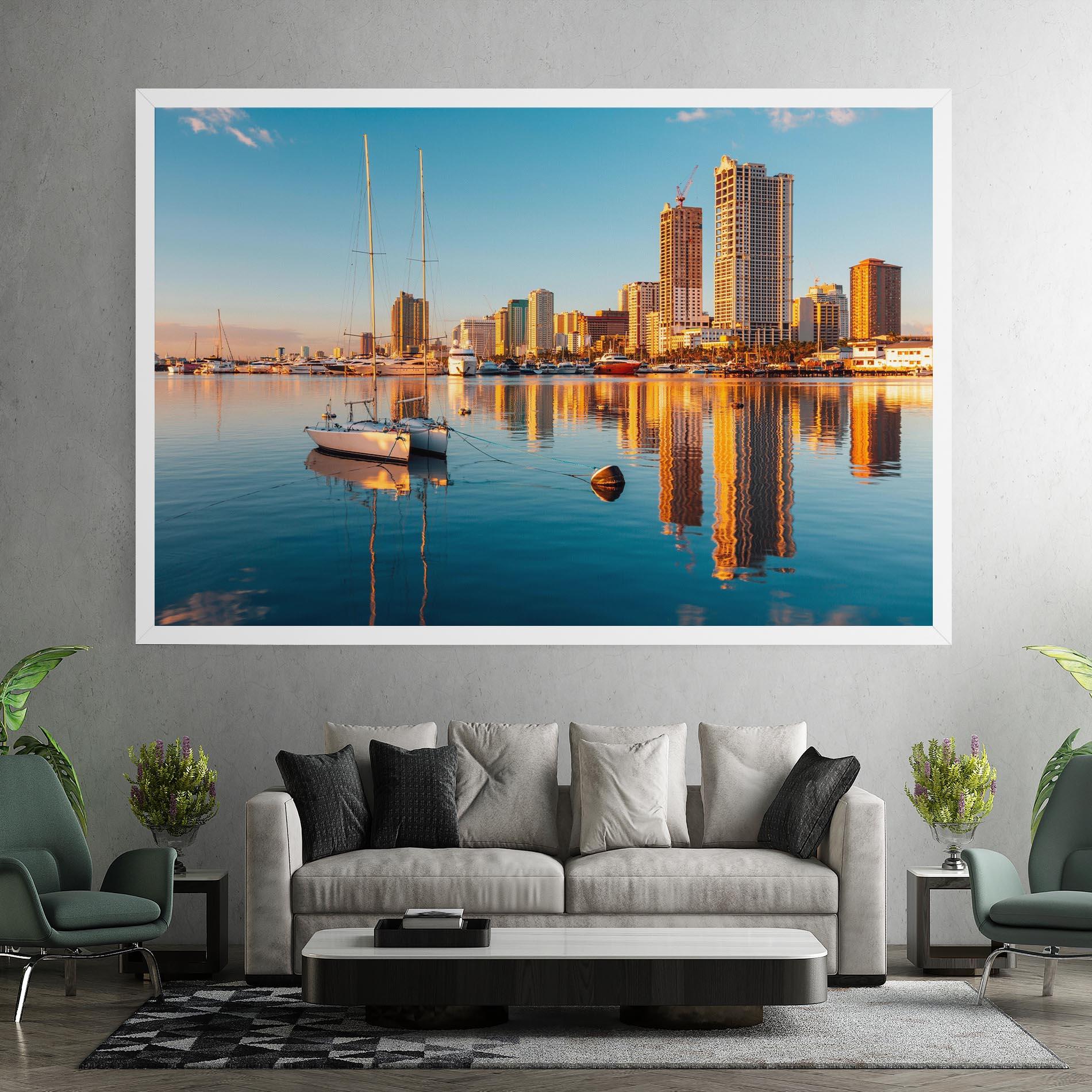 Leinwandbild Skyscrapers Water mockup 7