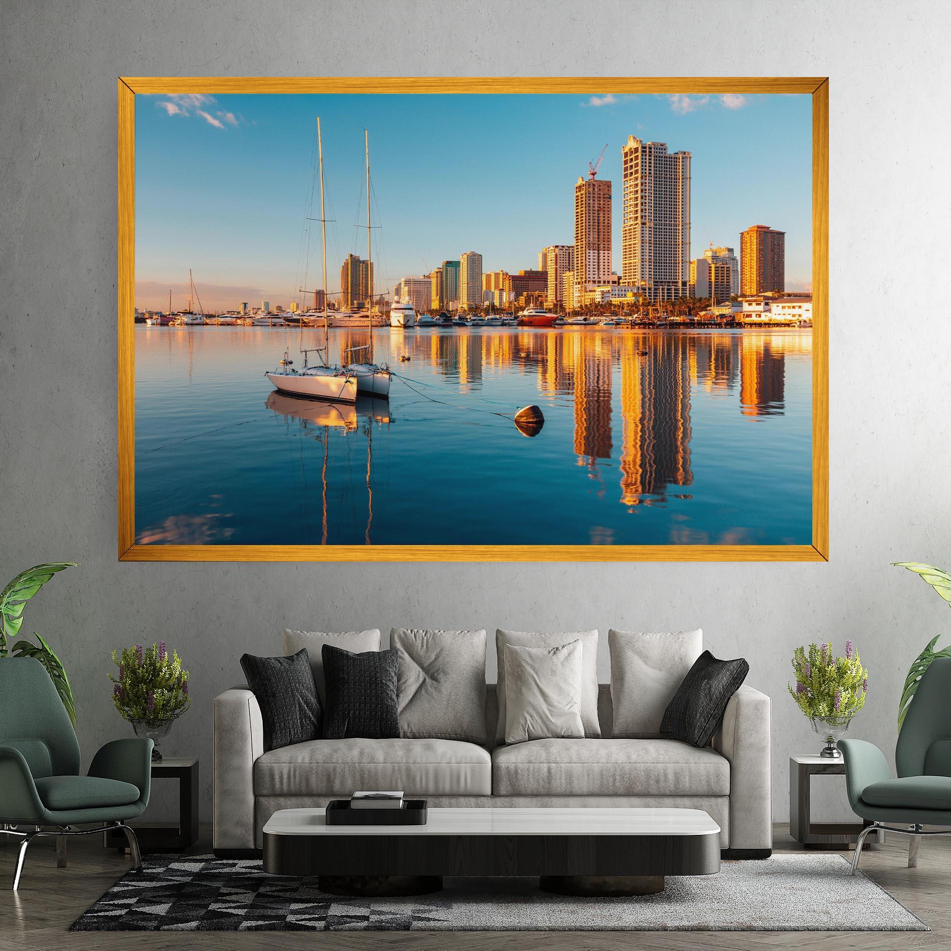 Leinwandbild Skyscrapers Water mockup 7