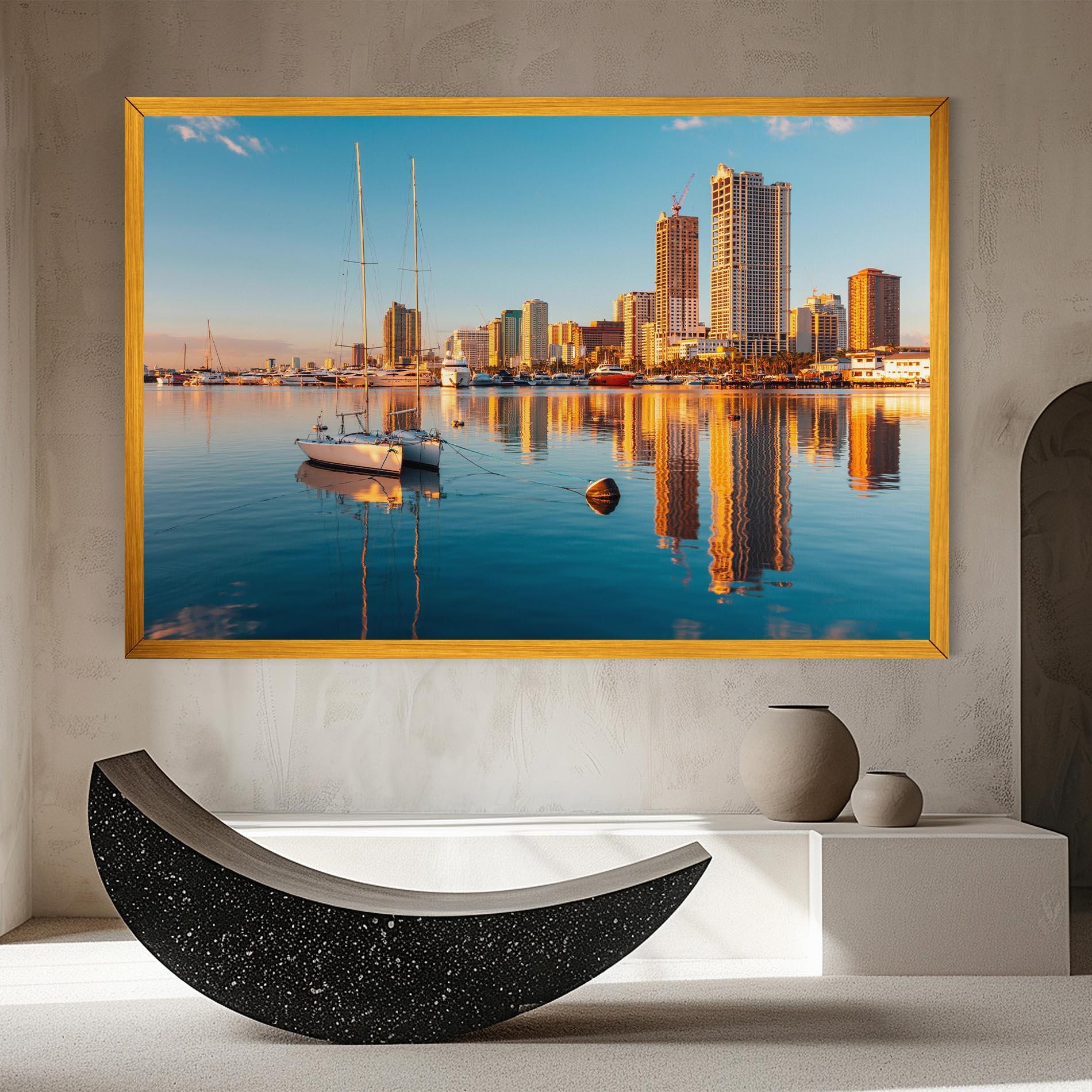 Leinwandbild Skyscrapers Water mockup 8