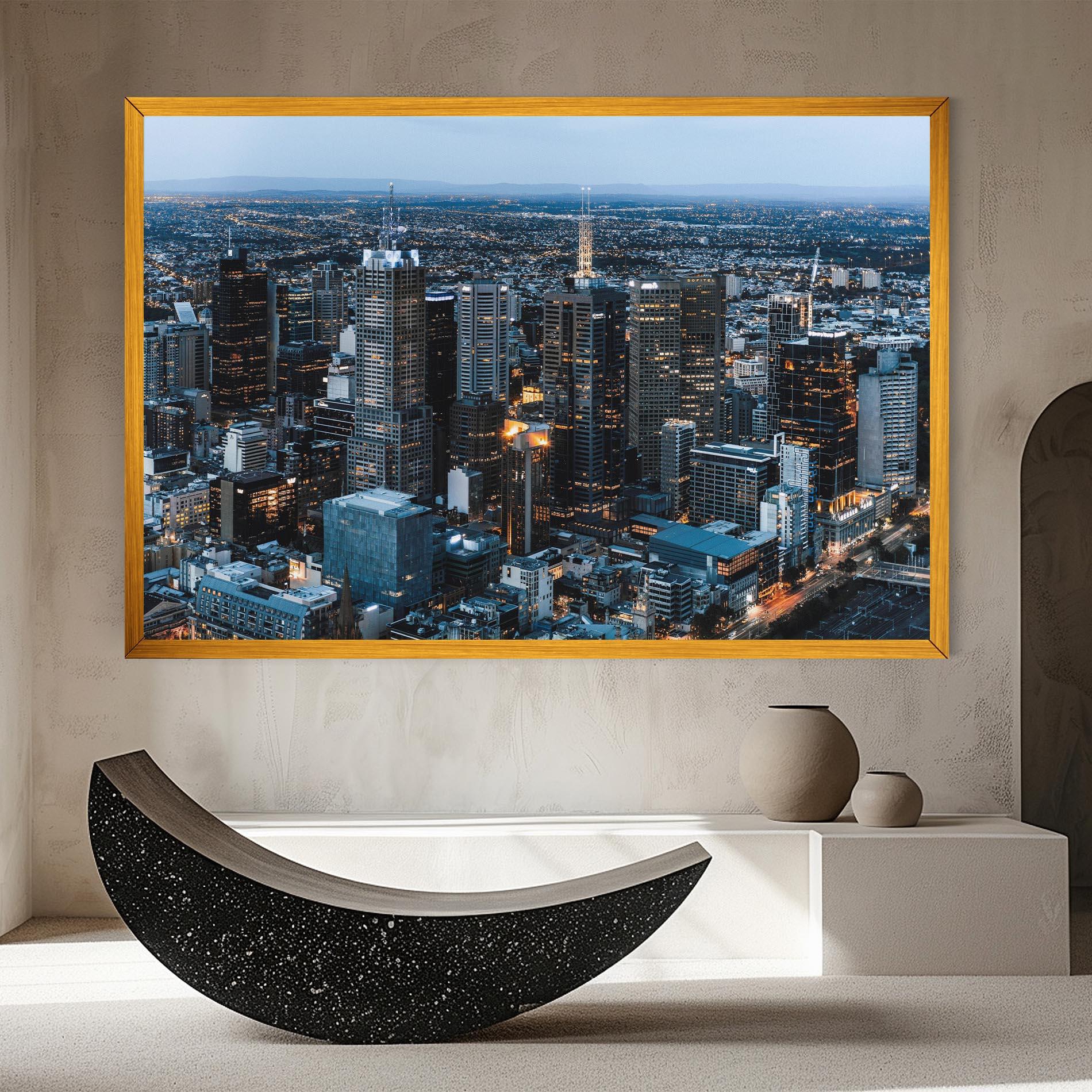 Leinwandbild Yellow Lights Skyline mockup 8