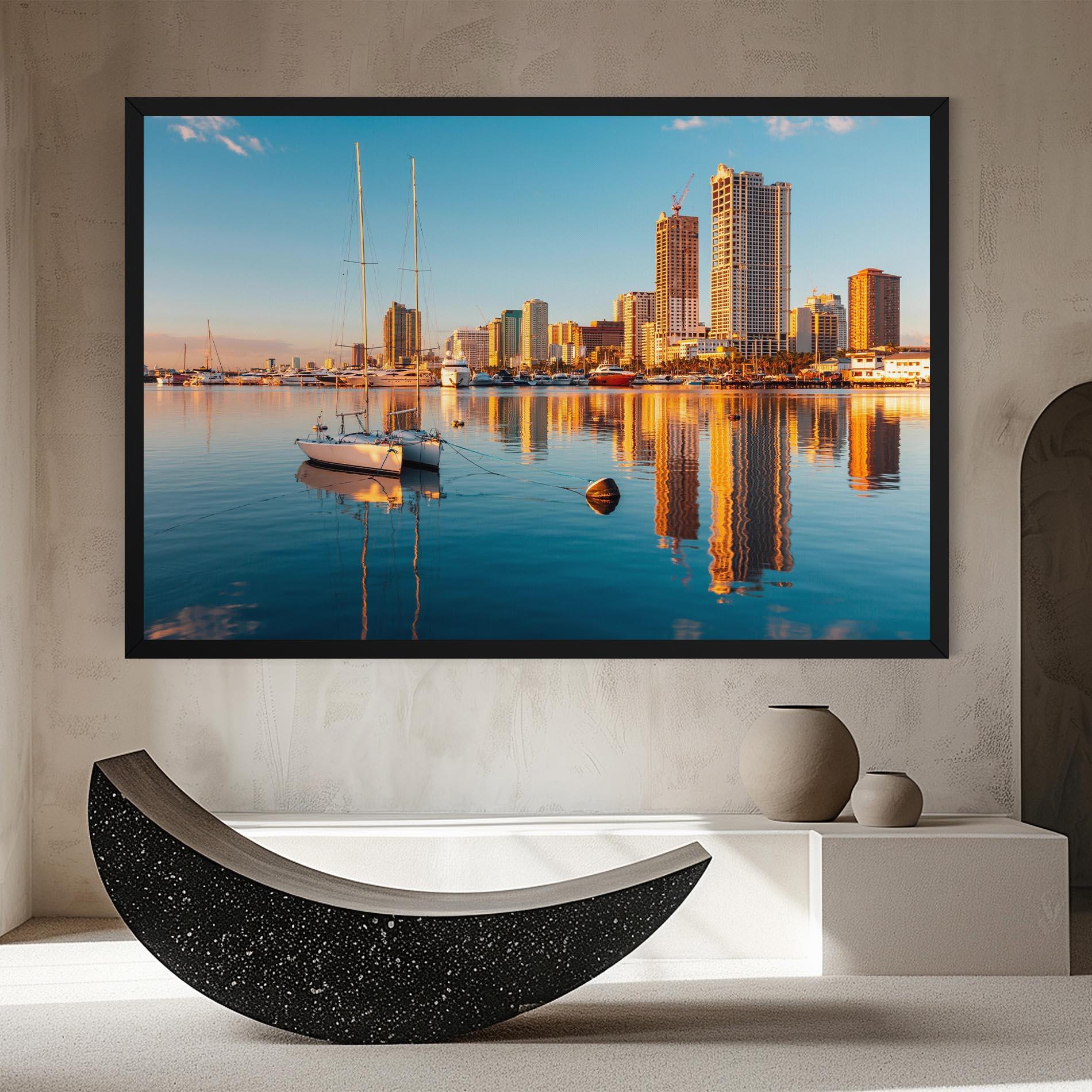 Leinwandbild Skyscrapers Water mockup 8