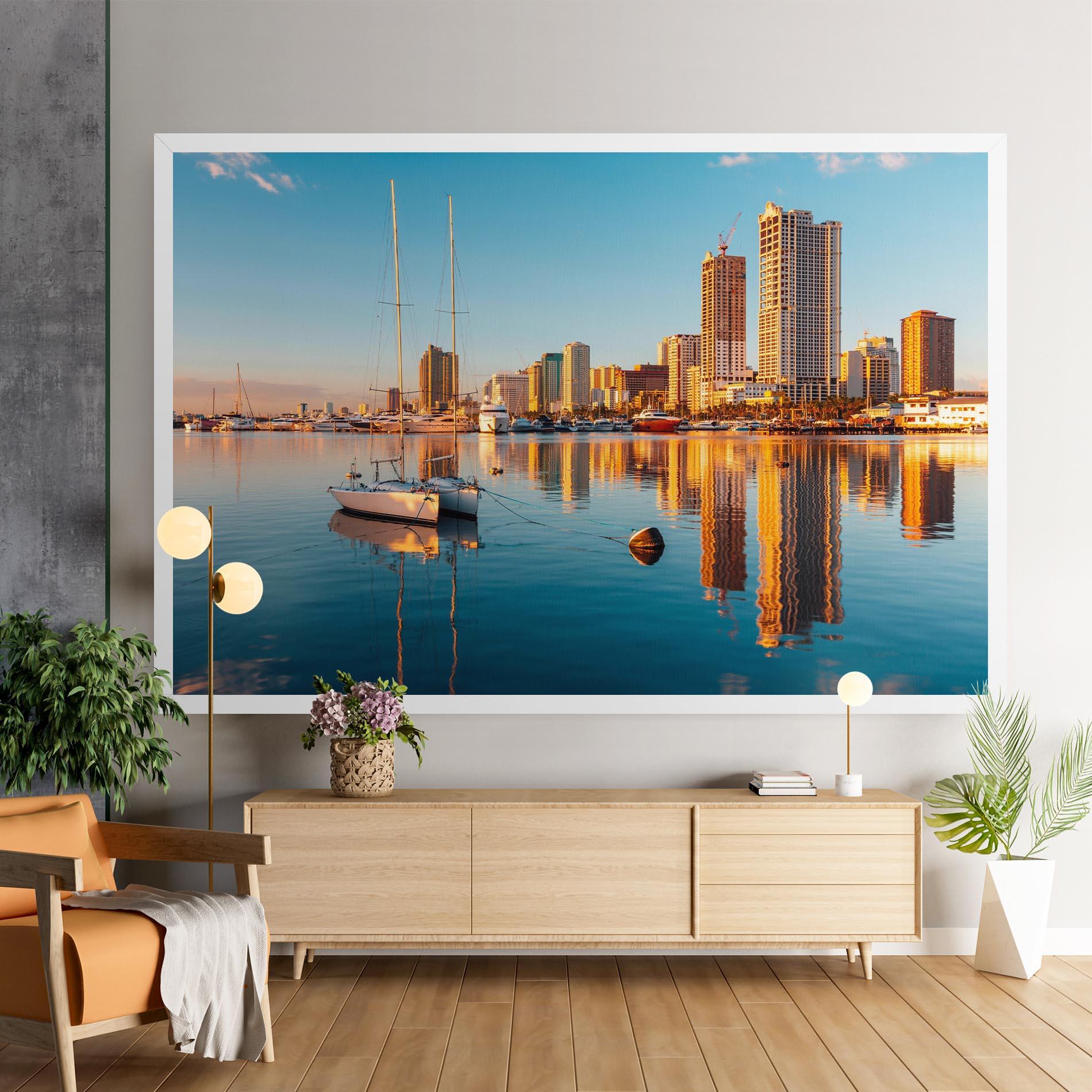 Leinwandbild Skyscrapers Water mockup 9